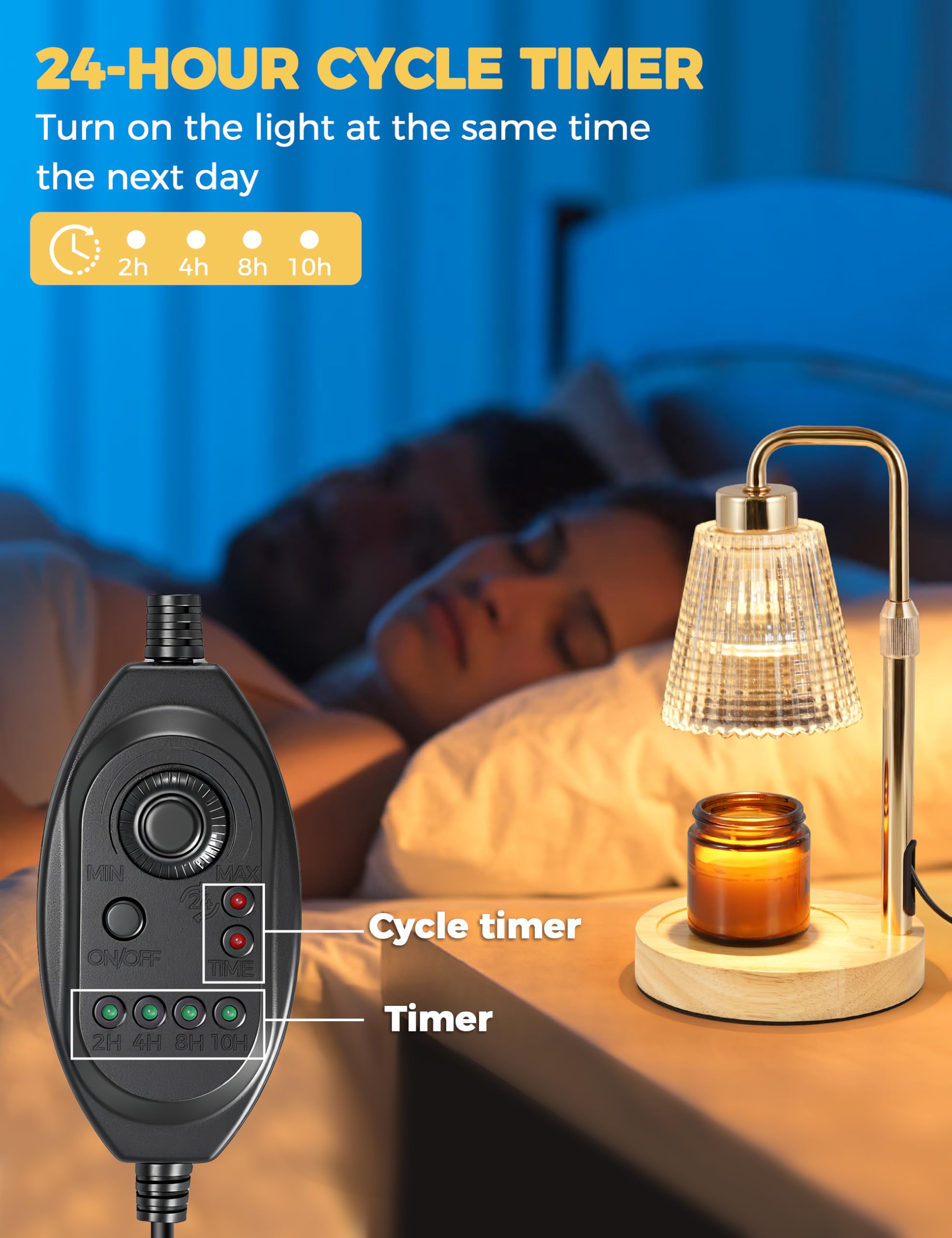 Candle Warmer Lamp with Timer Dimmable. Wax Melt Warmer for Jar Candles with 2 Bulbs