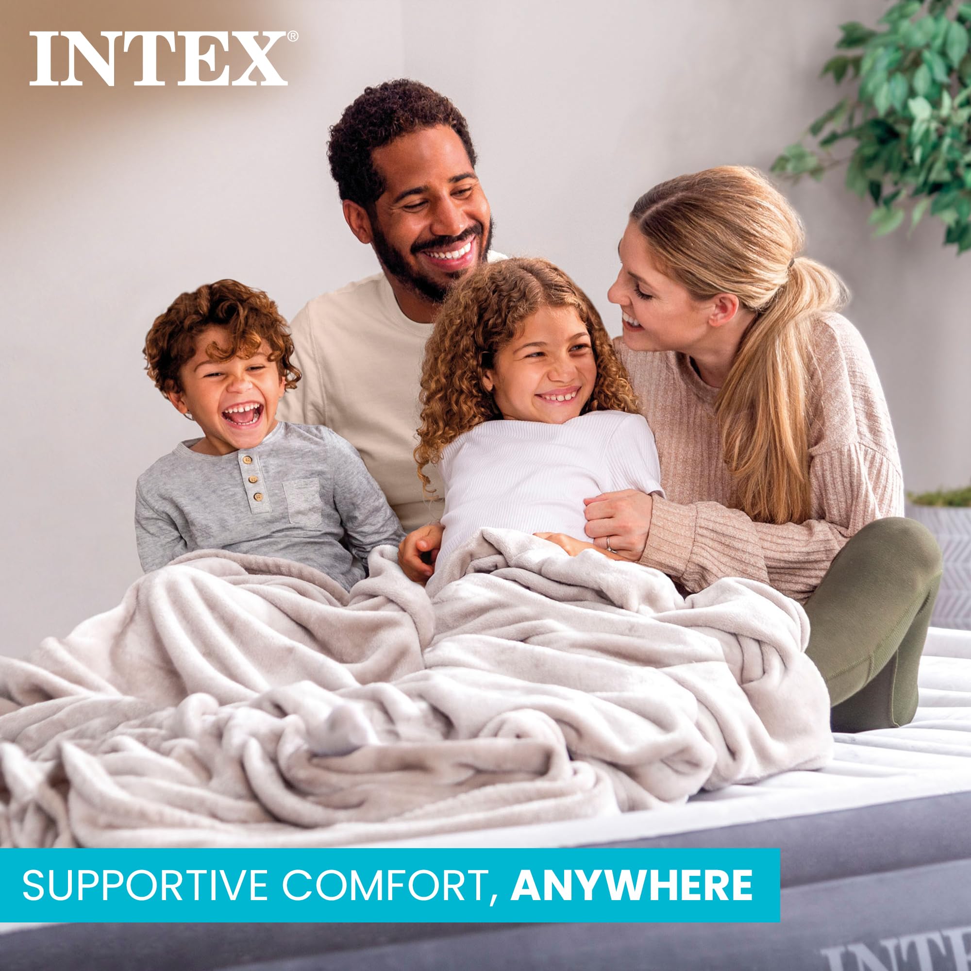 Intex 67765ED Dura-Beam Deluxe Comfort-Plush Mid-Rise Air Mattress : Fiber-Tech – Twin Size – Built-in Electric Pump – 13in Bed Height – 300lb Weight Capacity