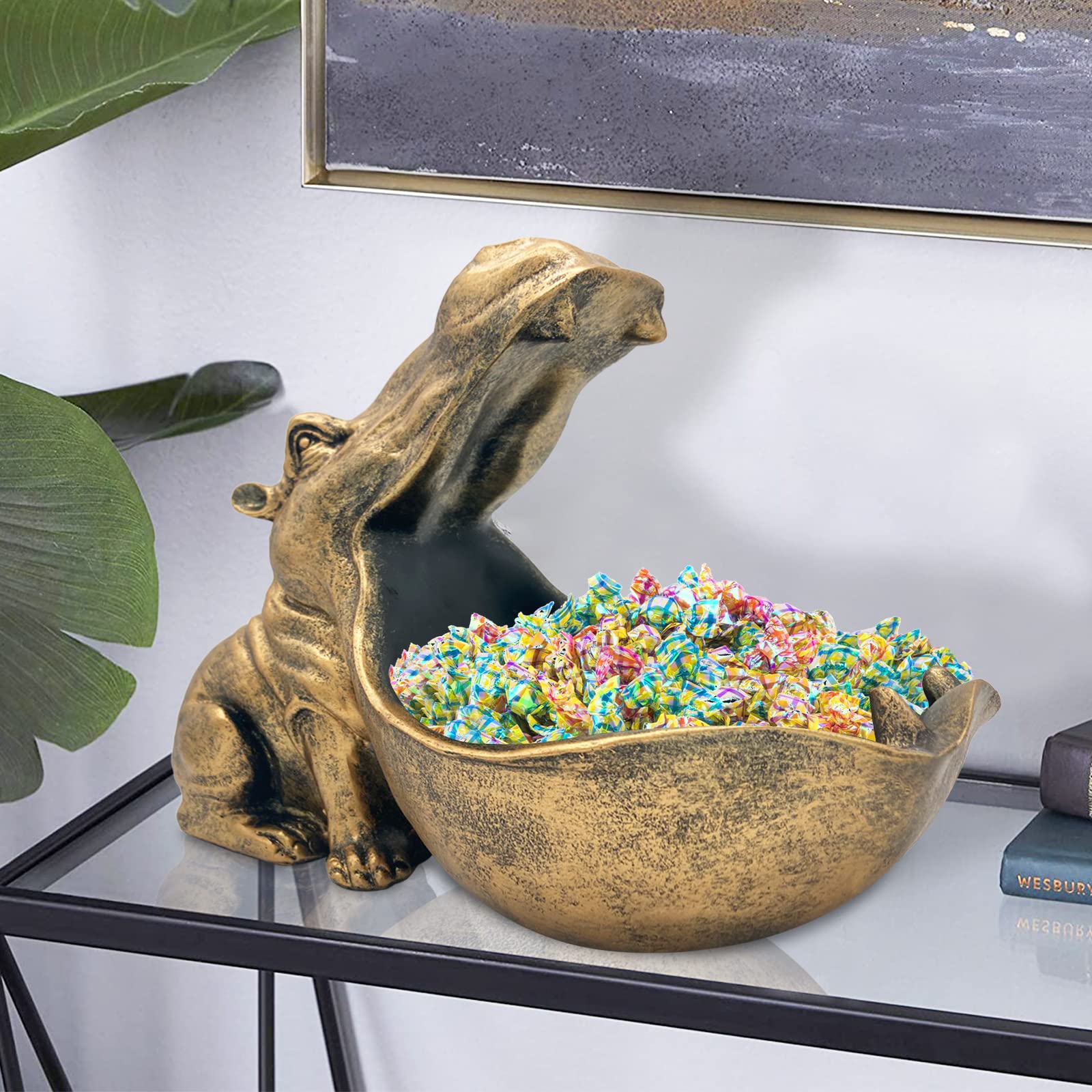 aboxoo Hippo Statue,Large Hippopotamus Figurine Home Sculpture with Resin, Hippo Candy Jar, Candy Dish Bowl for Office Desk, Key Bowl for Entryway Table,Container Storage Art Decor Box(Dark Blue)