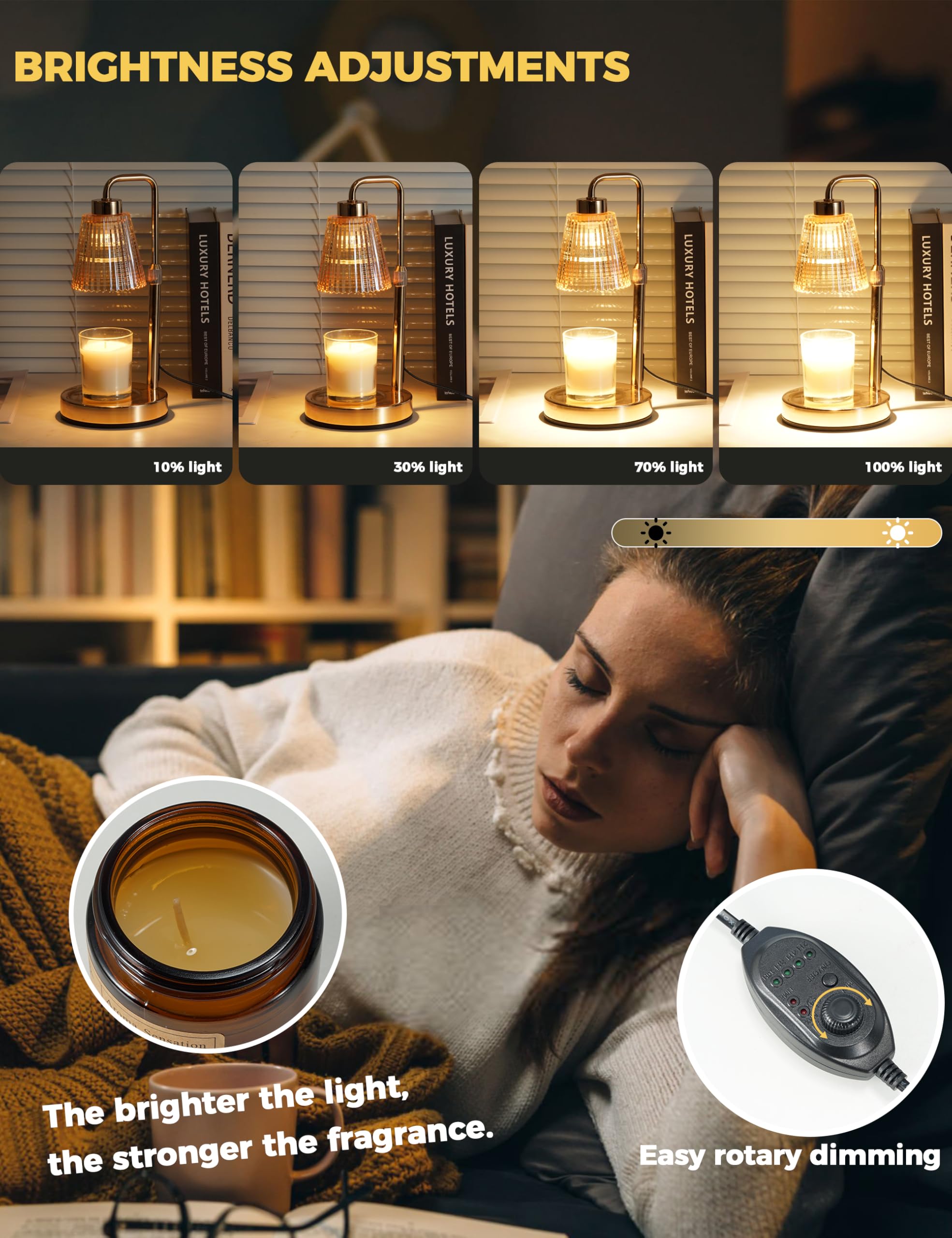 Candle Warmer Lamp with Timer Dimmable. Wax Melt Warmer for Jar Candles with 2 Bulbs