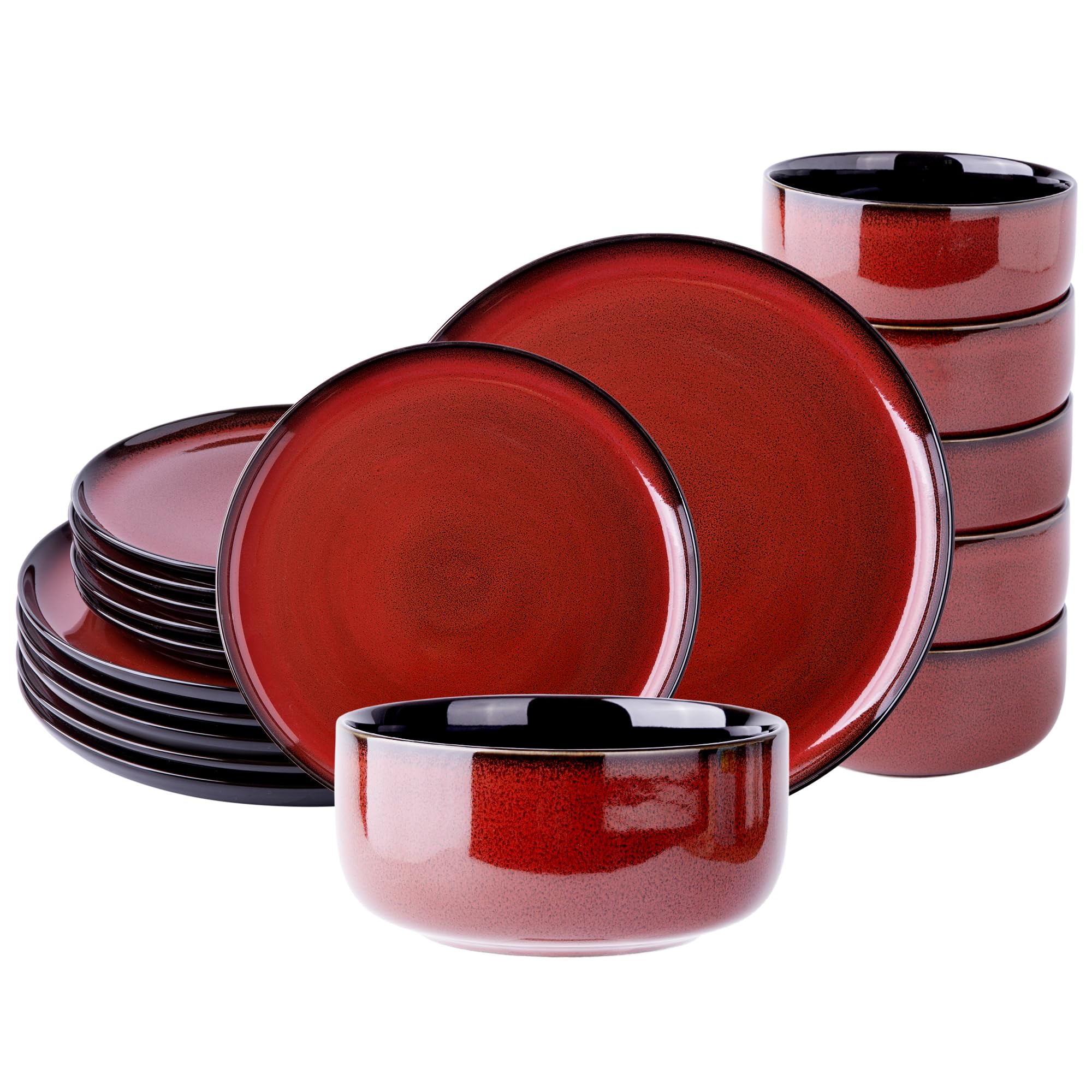 LERATIO Ceramic Dinnerware Sets for 8,Plates and Bowls Sets,Reactive Glaze Dishes Set,Highly Chip and Crack Resistant | Dishwasher & Microwave & Oven Safe Dishes set,Service for 8-Kahki (24pc)