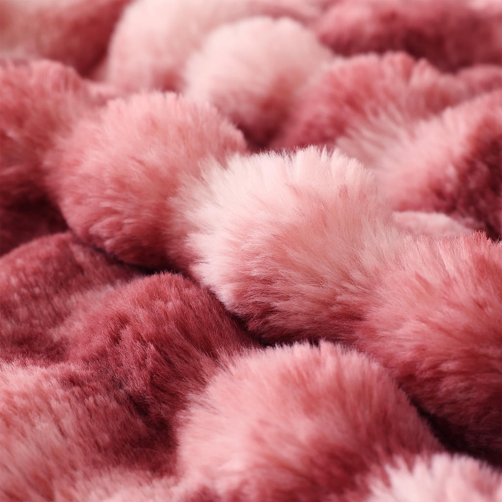 COOVA Faux Fur Throw Blanket for Couch, Cozy Soft and Fuzzy Plush Rabbit Fur Bubble Blanket for Sofa Bedroom Living Room, 50x60 Inches Tie Dye Brown