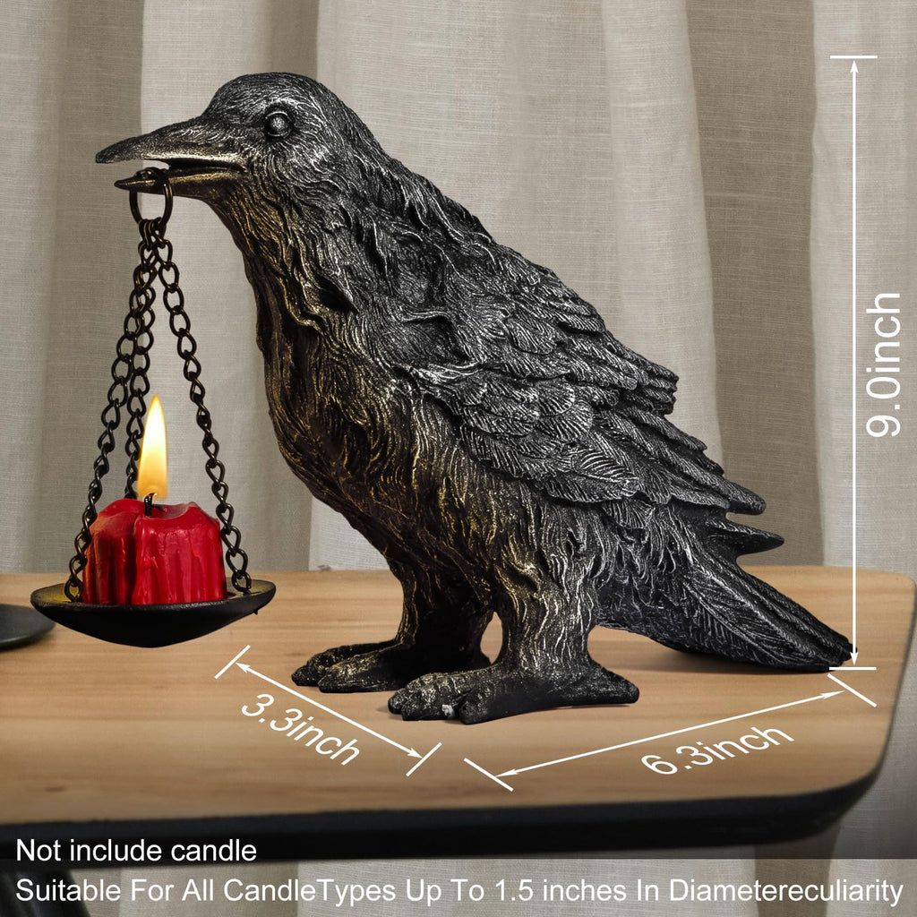 Gothic Crow Lamp with Tealight Candle Holder Resin Raven Decor Statue Gothic Home Decor for Bedroom Unique Goth Gifts Black