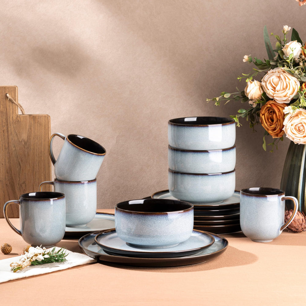 LERATIO Ceramic Dinnerware Sets for 8,Plates and Bowls Sets,Reactive Glaze Dishes Set,Highly Chip and Crack Resistant | Dishwasher & Microwave & Oven Safe Dishes set,Service for 8-Kahki (24pc)