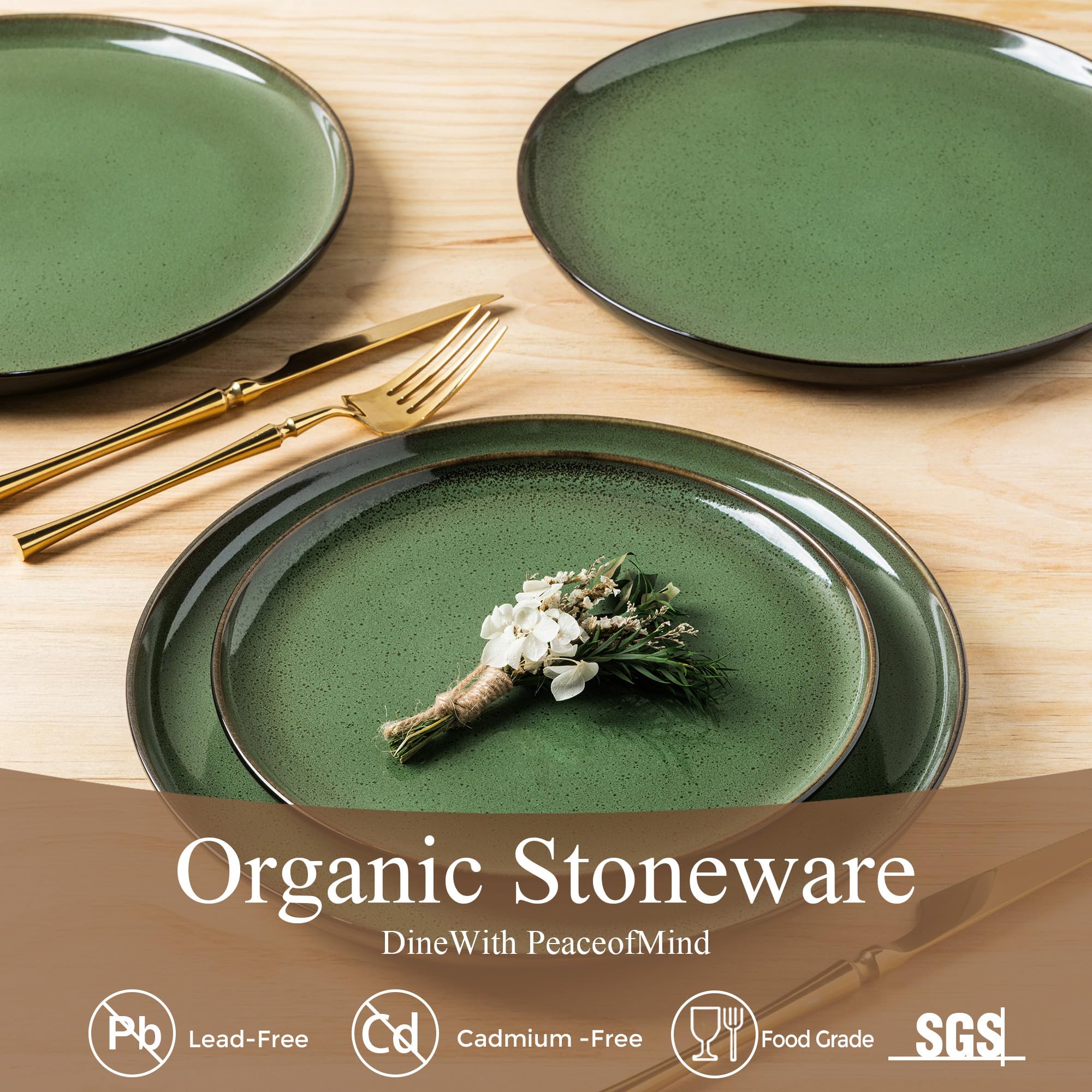 LERATIO Ceramic Dinnerware Sets for 8,Plates and Bowls Sets,Reactive Glaze Dishes Set,Highly Chip and Crack Resistant | Dishwasher & Microwave & Oven Safe Dishes set,Service for 8-Kahki (24pc)