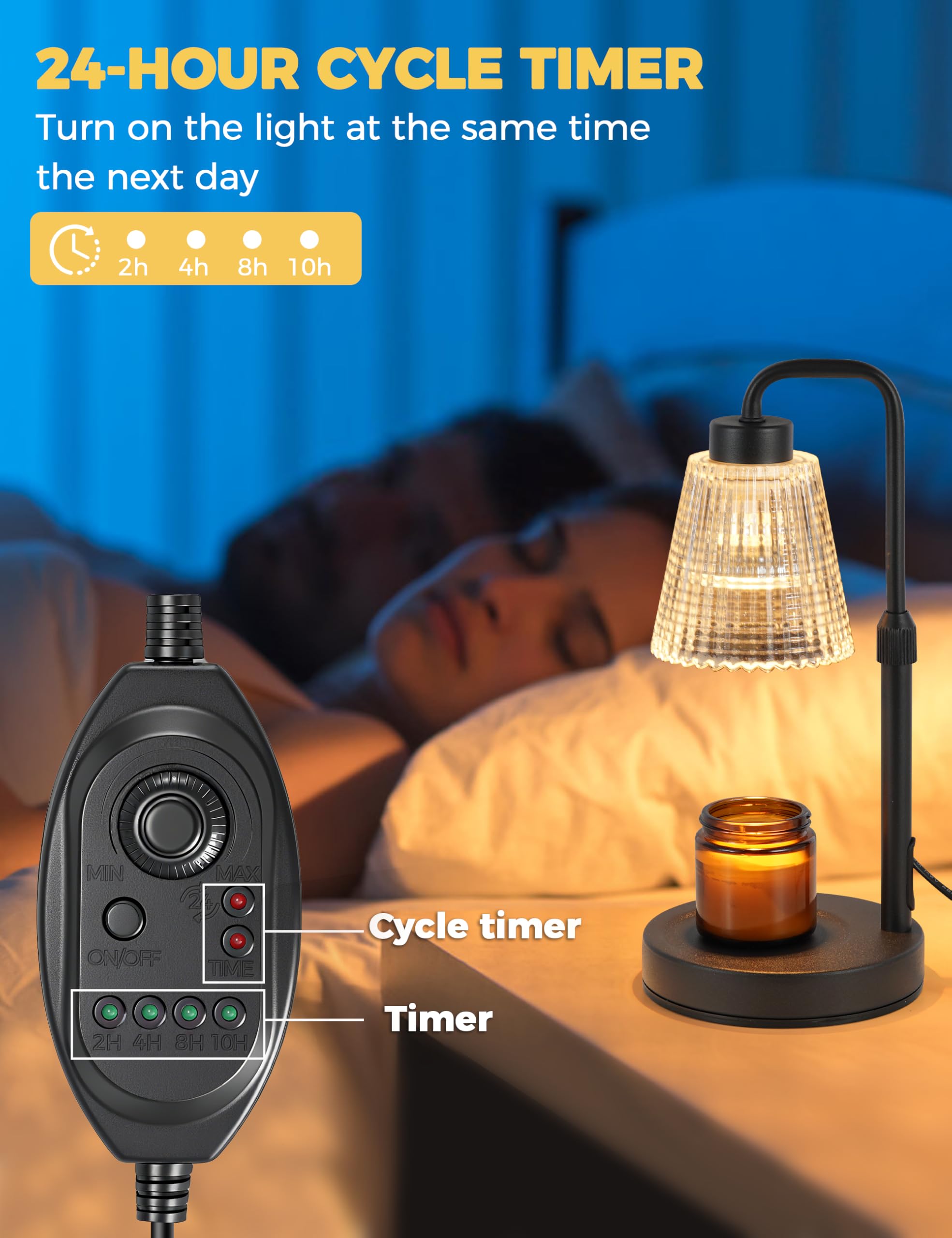 Candle Warmer Lamp with Timer Dimmable. Wax Melt Warmer for Jar Candles with 2 Bulbs