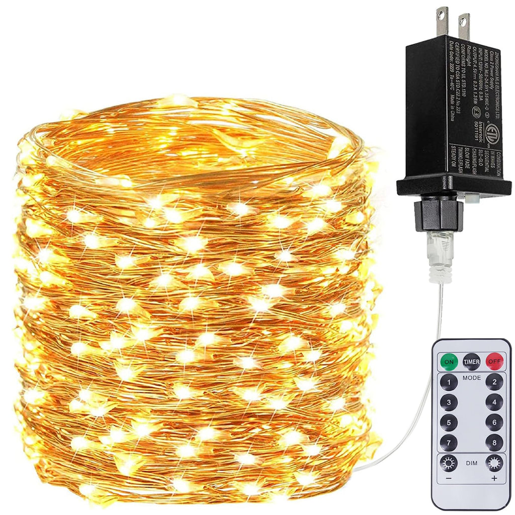 66Ft 200 LED Fairy Lights Plug in, Waterproof String Lights Outdoor & Indoor 8 Modes Christmas Light Bedroom Decor, Timer Twinkle Lights for Girl's Room Garden Party Christmas Decorations (Warm White)