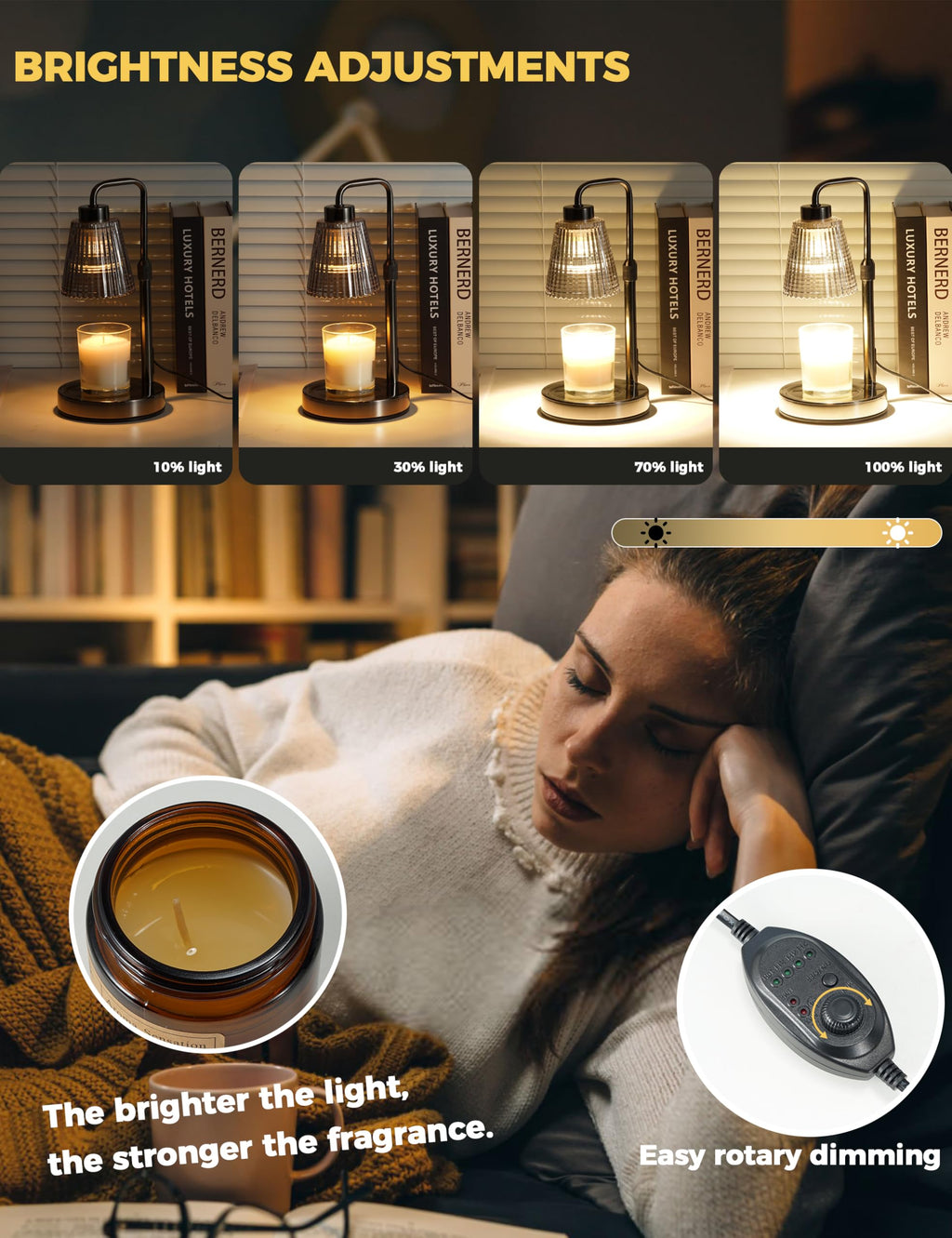 Candle Warmer Lamp with Timer Dimmable. Wax Melt Warmer for Jar Candles with 2 Bulbs