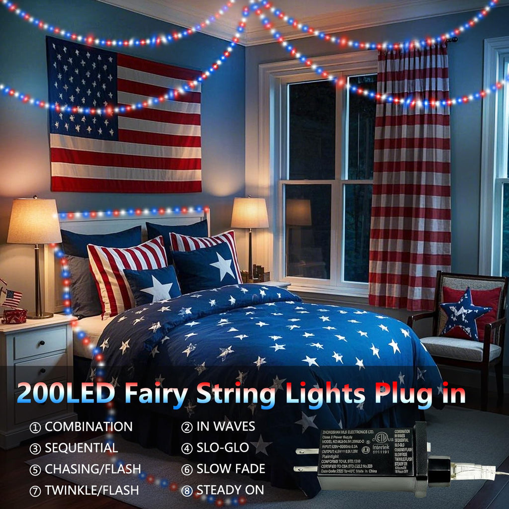 66Ft 200 LED Fairy Lights Plug in, Waterproof String Lights Outdoor & Indoor 8 Modes Christmas Light Bedroom Decor, Timer Twinkle Lights for Girl's Room Garden Party Christmas Decorations (Warm White)