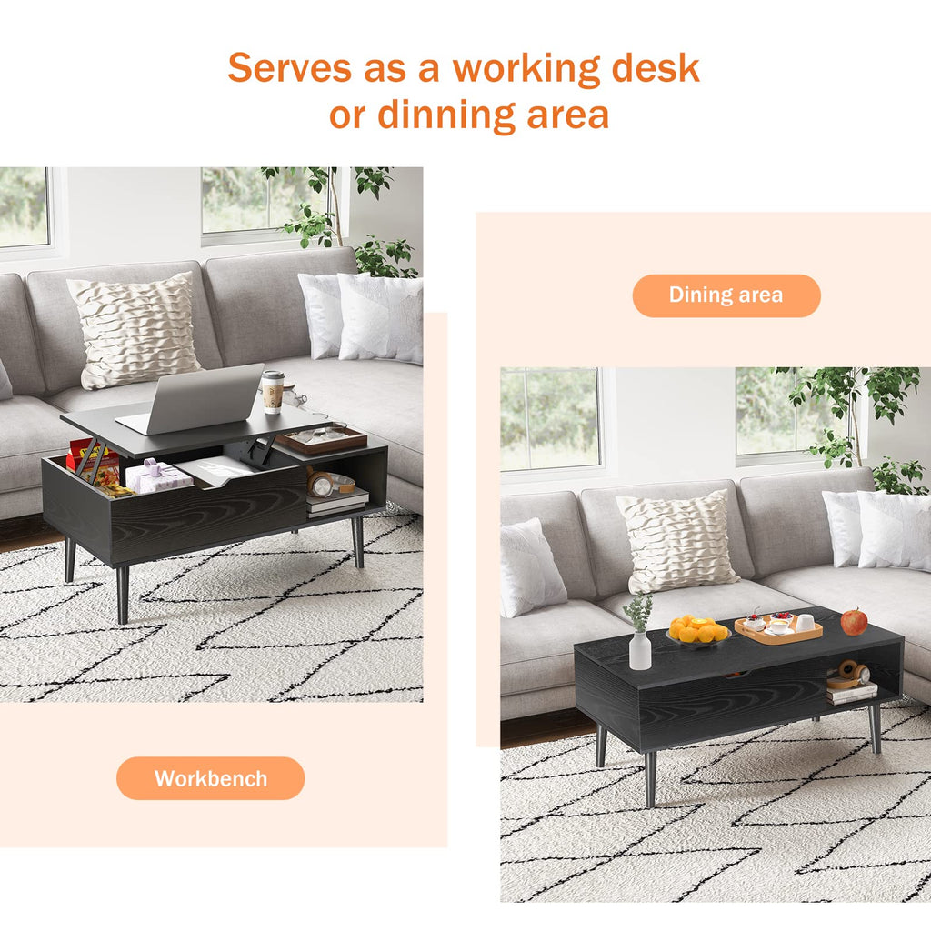 Sweetcrispy Lift Top Coffee Tables for Living Room, Small Rising Wooden Center Tables with Storage Shelf and Center Tables, with Storage Shelf.