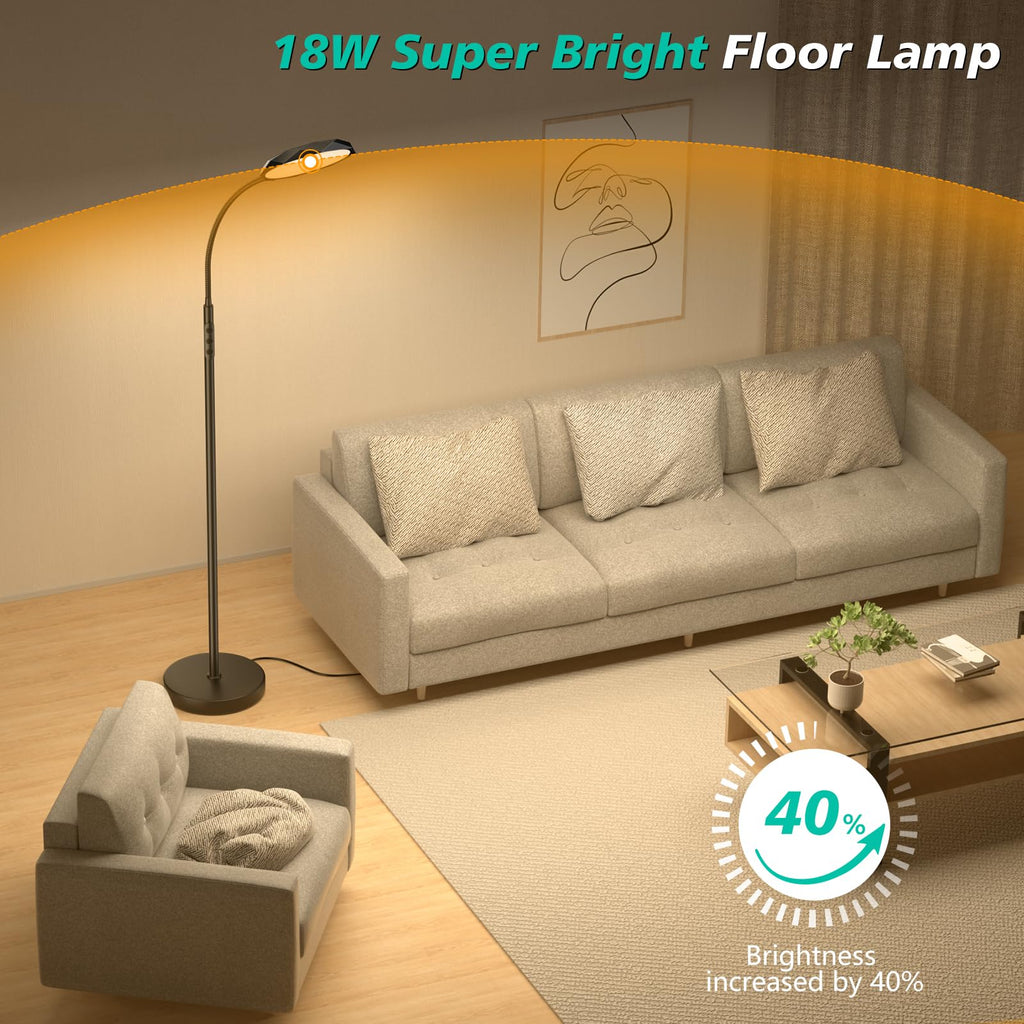 Floor Lamp, Adjustable Height Floor Lamps for Living Room Bedroom, 120 LED Super Bright Standing Lamp Remote & Touch Control Dimmable Gooseneck Tall Stand Reading Lamp for Office Craft, Black