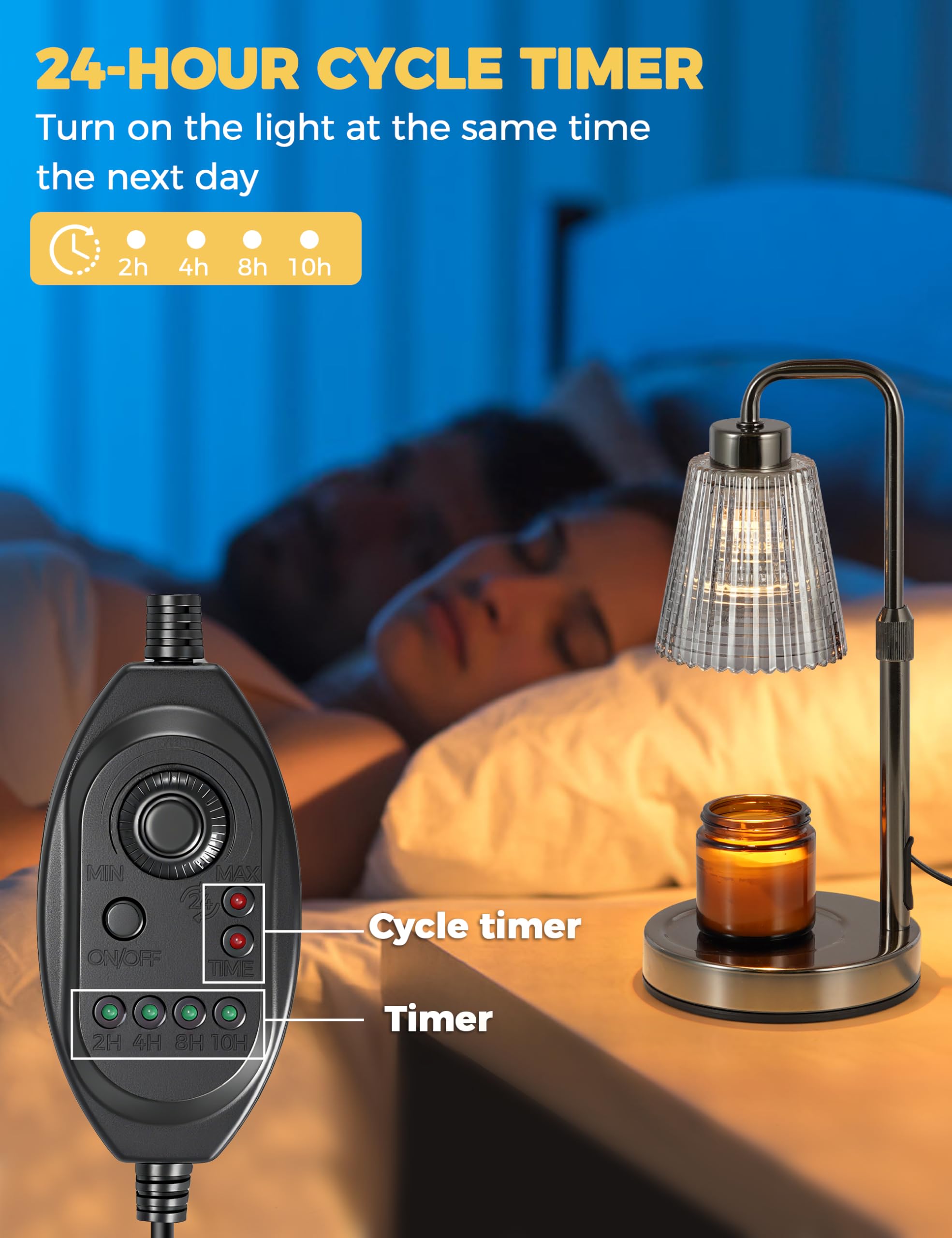 Candle Warmer Lamp with Timer Dimmable. Wax Melt Warmer for Jar Candles with 2 Bulbs