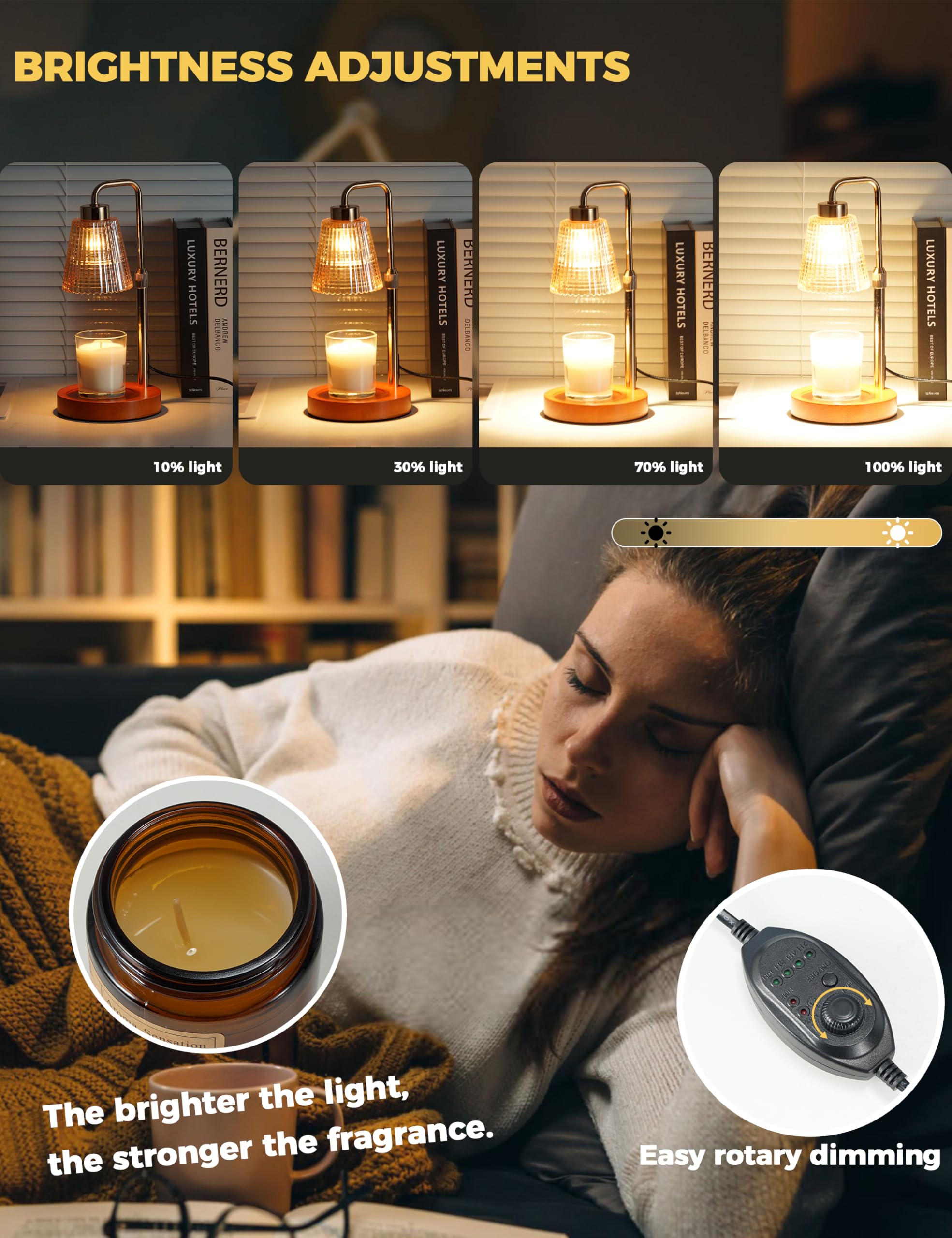 Candle Warmer Lamp with Timer Dimmable. Wax Melt Warmer for Jar Candles with 2 Bulbs