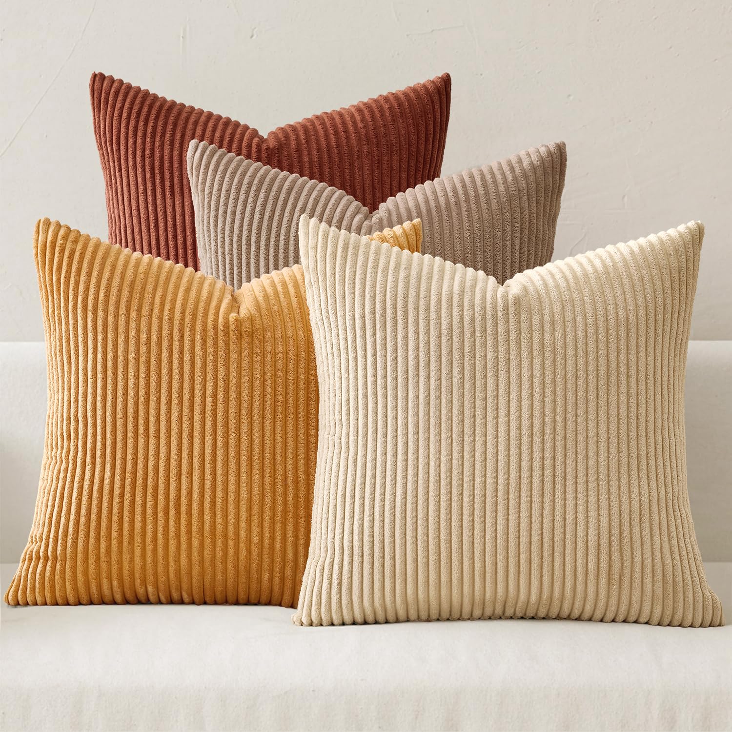 MIULEE Boho Farmhouse Sage Green Throw Pillow Covers 18x18 Inch Set of 4 Mordern Nordic Cushion Covers Soft Corduroy Spring Home Decor for Couch Bed Sofa Living Room Forest Green