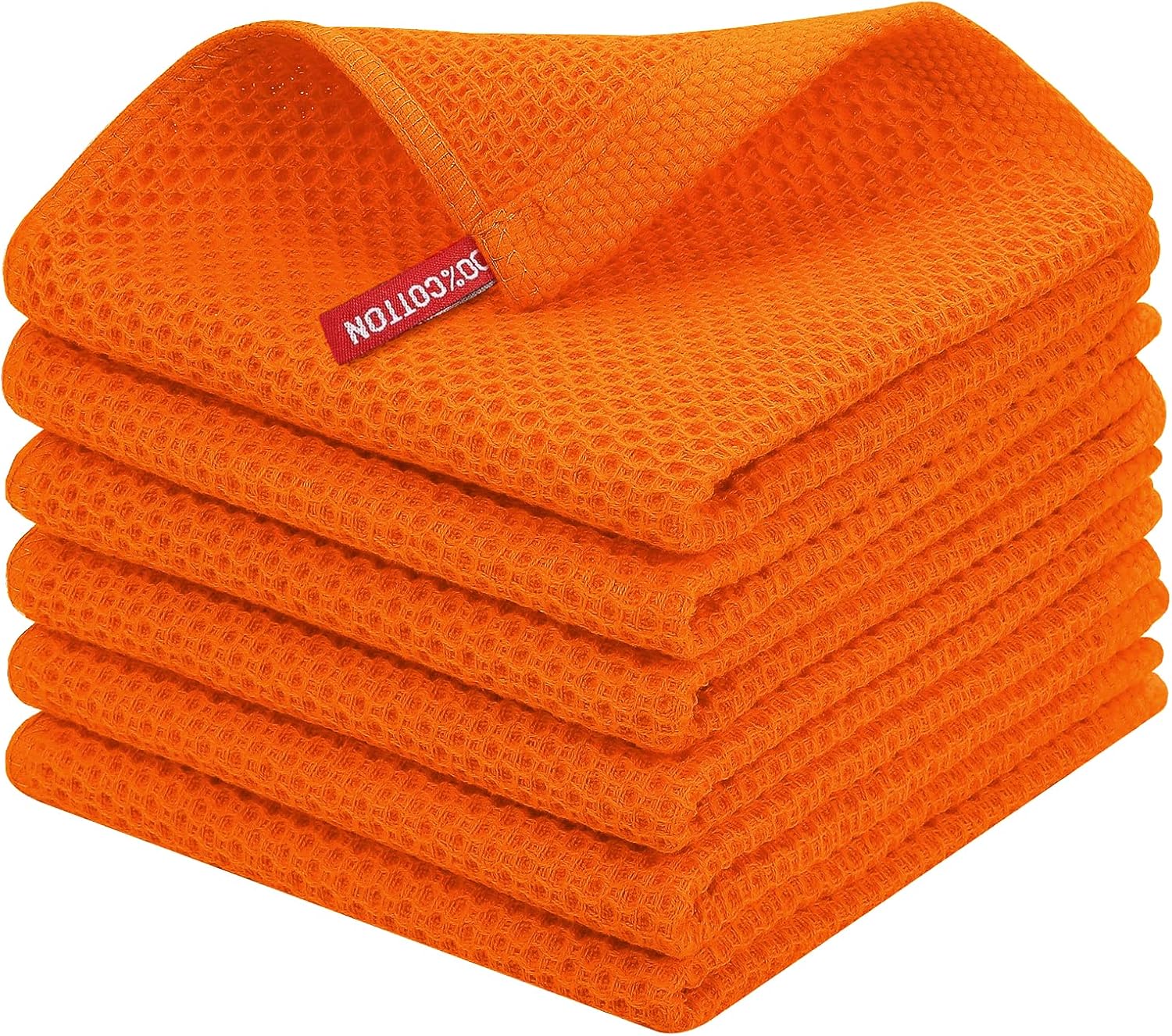 Homaxy 100% Cotton Waffle Weave Kitchen Dish Cloths, Ultra Soft Absorbent Quick Drying Dish Towels, 12 x 12 Inches, 6-Pack, Apricot