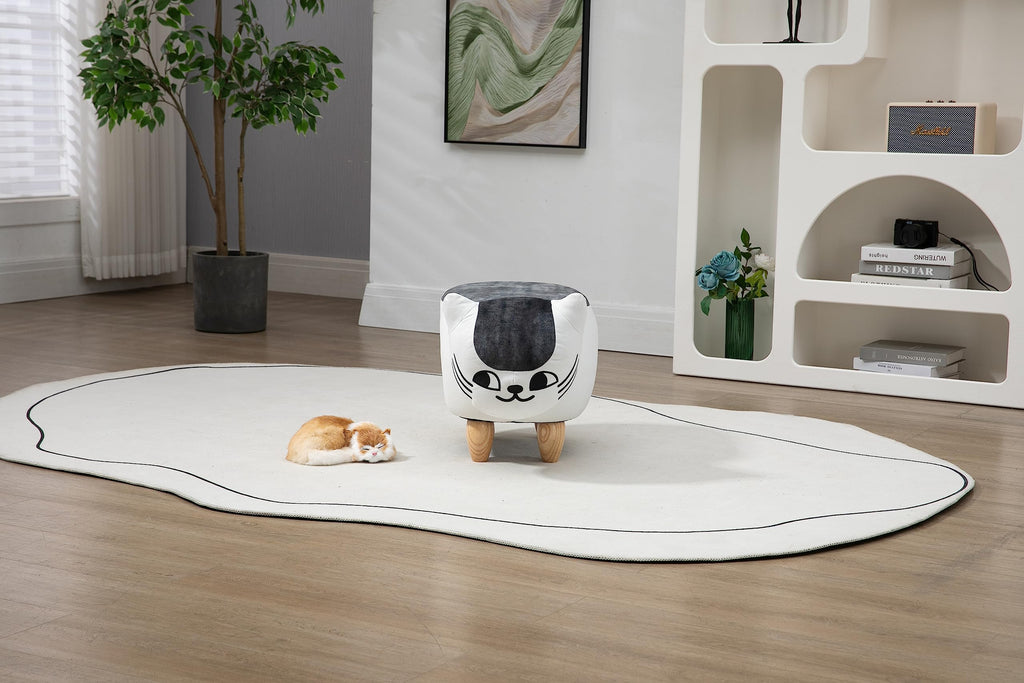Home 2 Office Cow Ottoman for Kids' Bedroom, Playroom, Nursery, and Living Room, Animal Ottoman with Storage, Footstool for Kids, Black/White