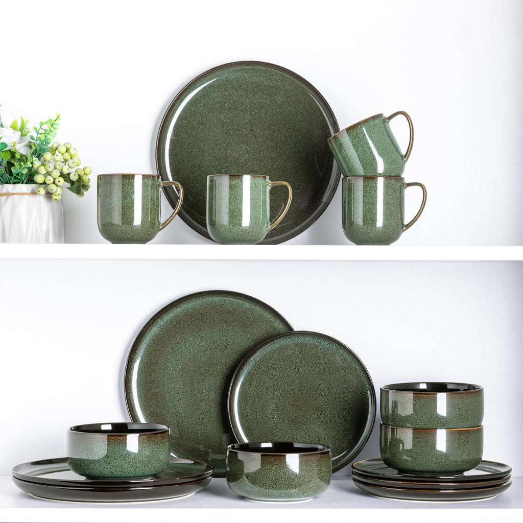 LERATIO Ceramic Dinnerware Sets for 8,Plates and Bowls Sets,Reactive Glaze Dishes Set,Highly Chip and Crack Resistant | Dishwasher & Microwave & Oven Safe Dishes set,Service for 8-Kahki (24pc)