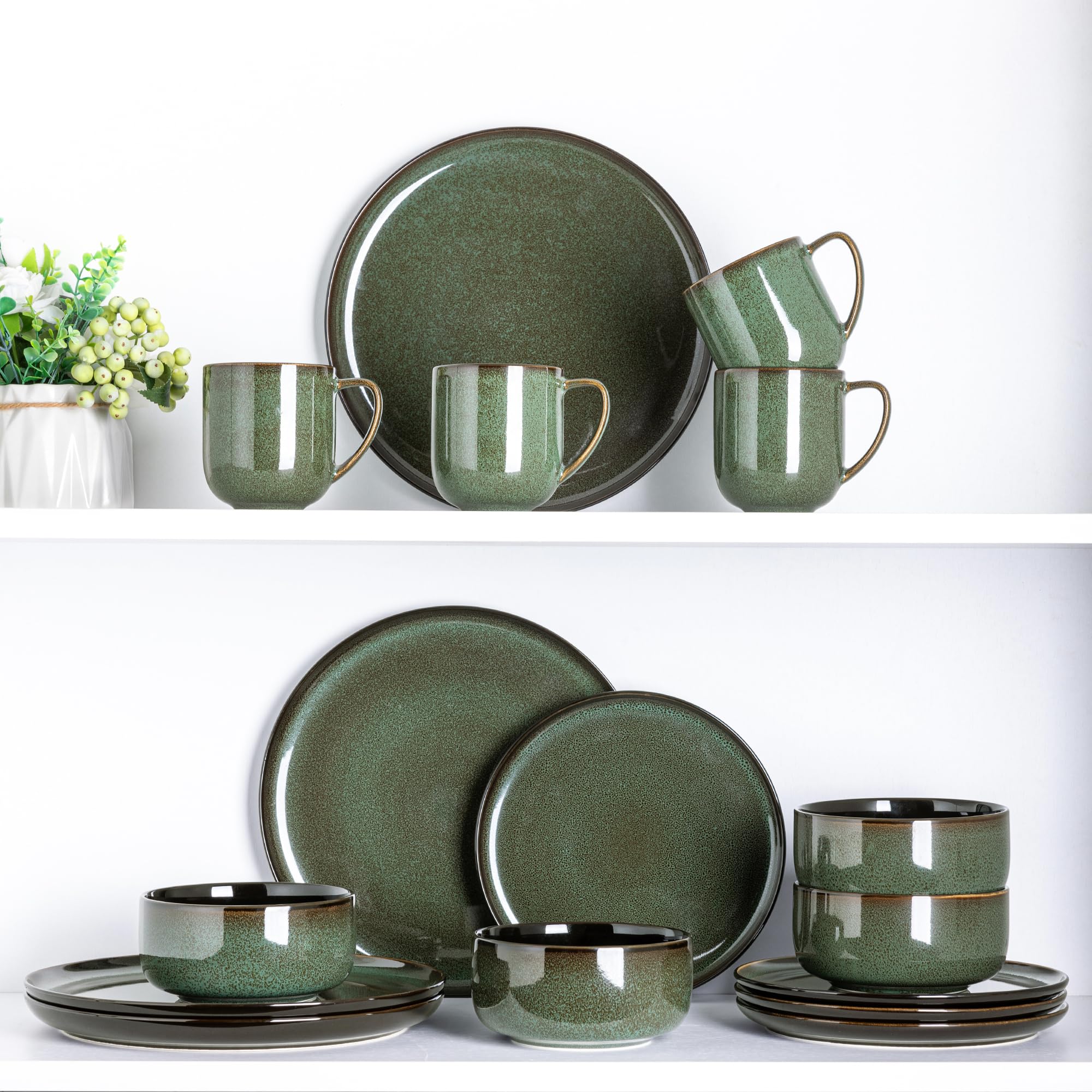 LERATIO Ceramic Dinnerware Sets for 8,Plates and Bowls Sets,Reactive Glaze Dishes Set,Highly Chip and Crack Resistant | Dishwasher & Microwave & Oven Safe Dishes set,Service for 8-Kahki (24pc)