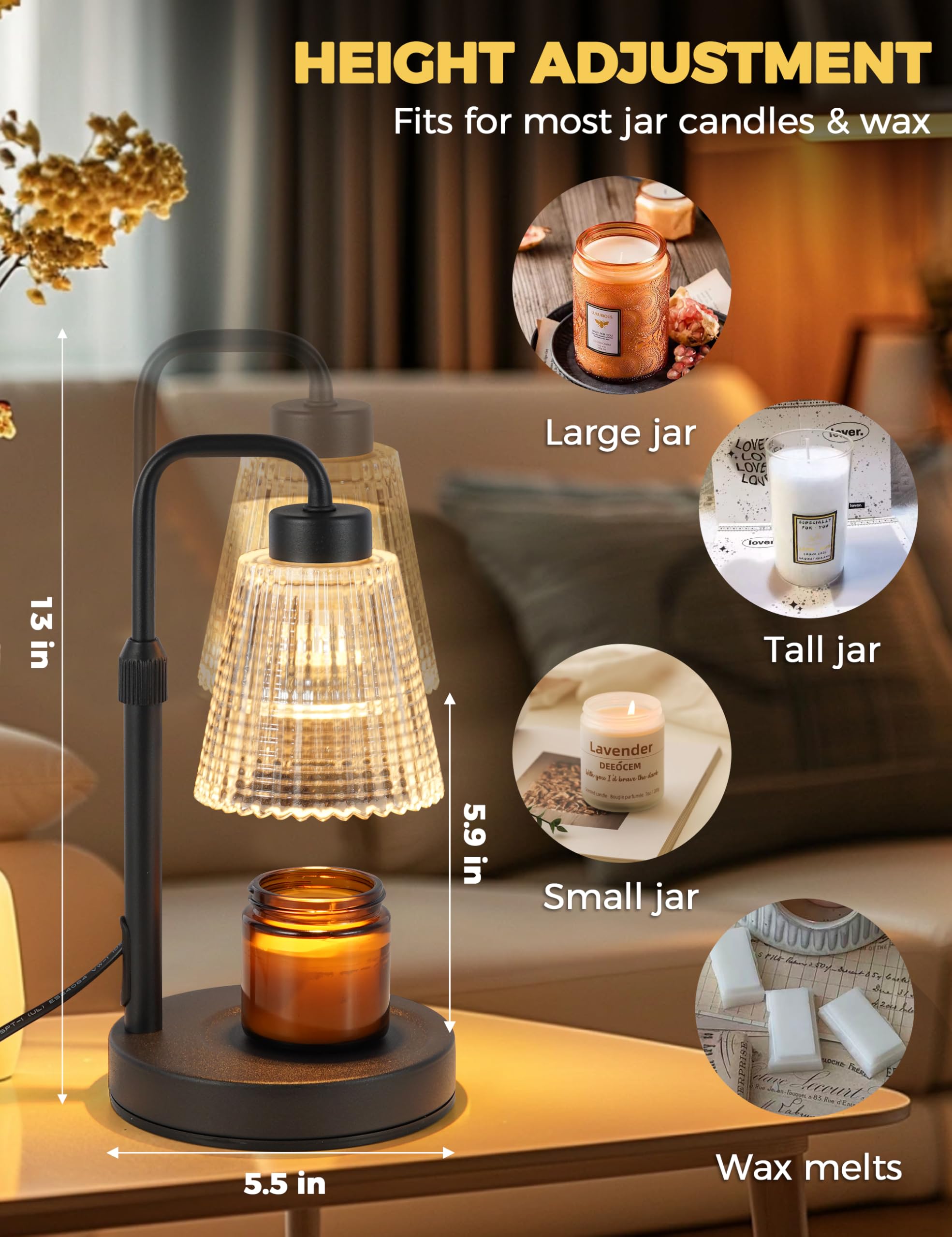 Candle Warmer Lamp with Timer Dimmable. Wax Melt Warmer for Jar Candles with 2 Bulbs