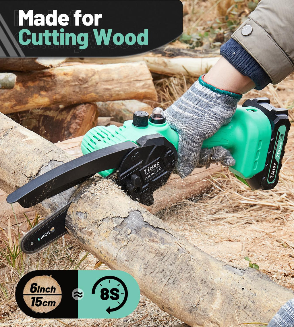 Tietoc Chainsaw 6 Inch Mini Electric Chainsaw Cordless Battery Powered, Hand Held Saw for Wood/Trees Trimming, Tools for Household and Garden, Chain Saw Gift for Men Dad Husband Fathers Gardener 2025