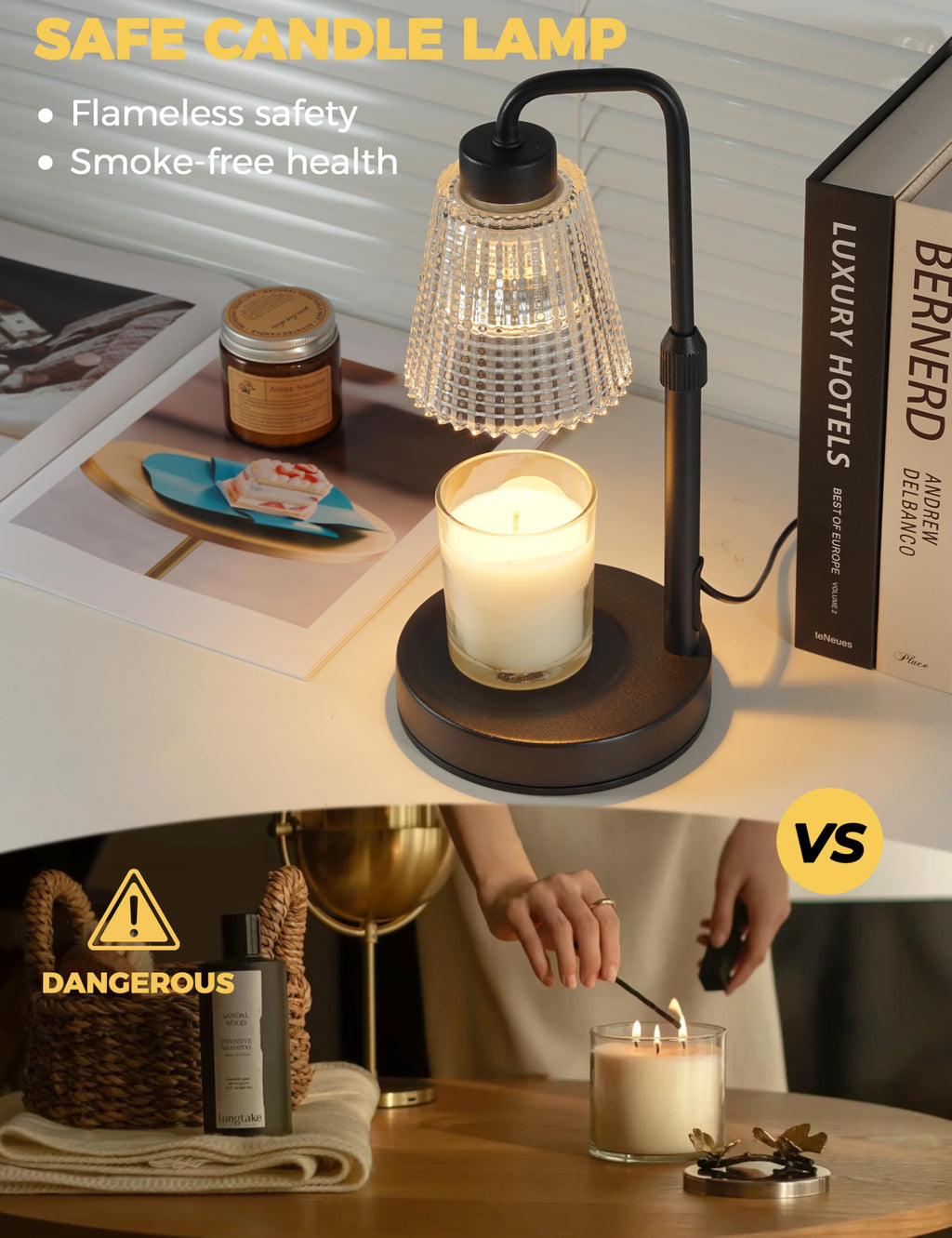 Candle Warmer Lamp with Timer Dimmable. Wax Melt Warmer for Jar Candles with 2 Bulbs