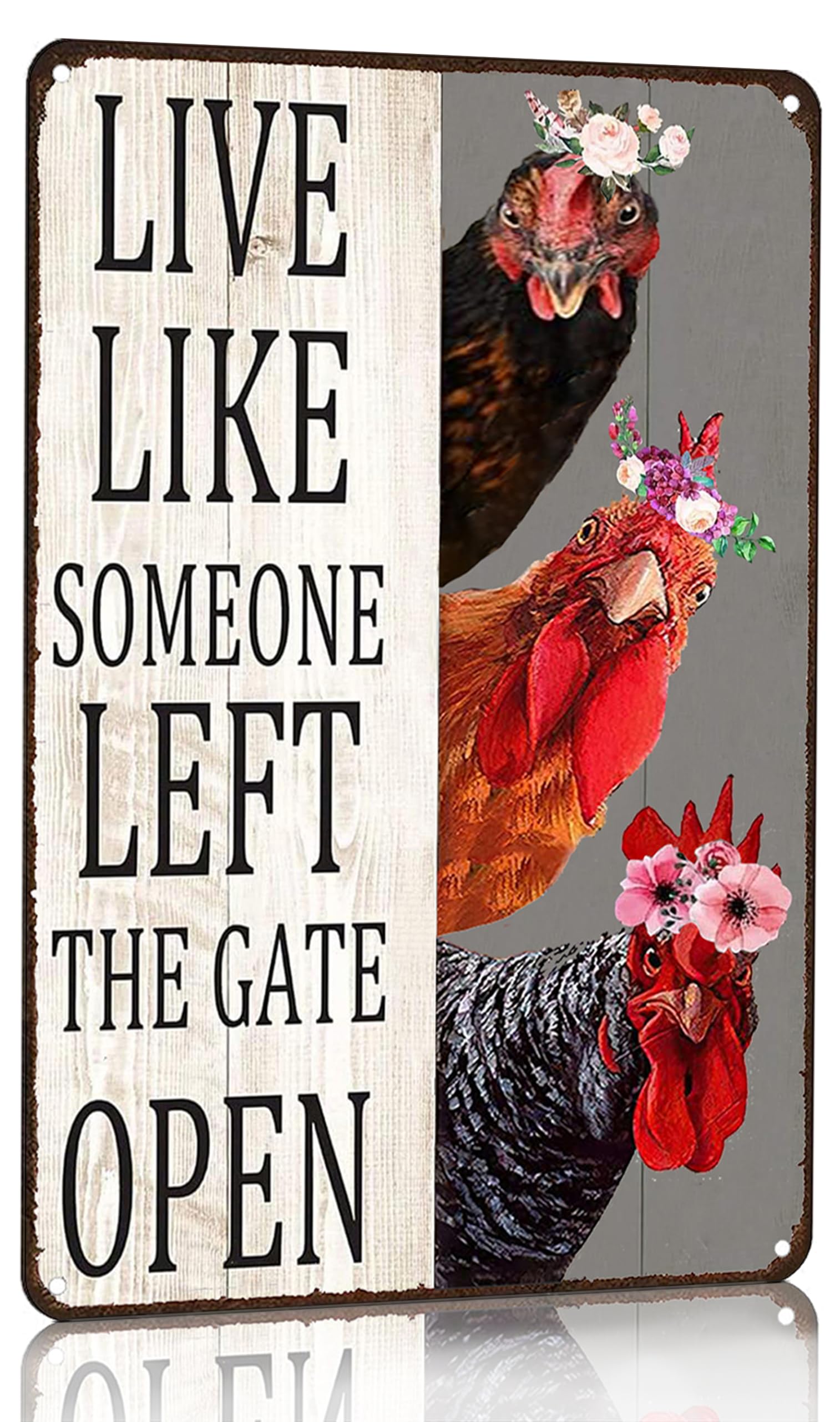 Crazysign Chiken Gifts Vintage Chicken Sign Live Like Someone Left The Gate Open Tin Sign for Home Chicken Coop Farm Fence Kitchen Bathroom Bedroom Decor 8x12 Inches (3298)