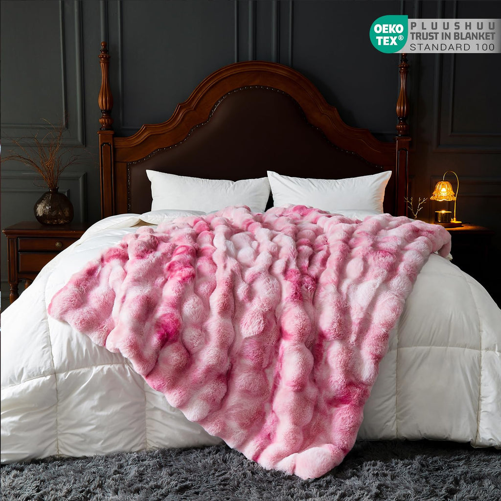 Faux Fur Throw Blanket for Couch, Fluffy Fuzzy Plush Bubble Blanket, Soft Warm Cozy Shaggy Rabbit Blanket, Luxury Decorative Gifts for Sofa Bedroom Living Room, 60x50inch (Cow Print-Brown)