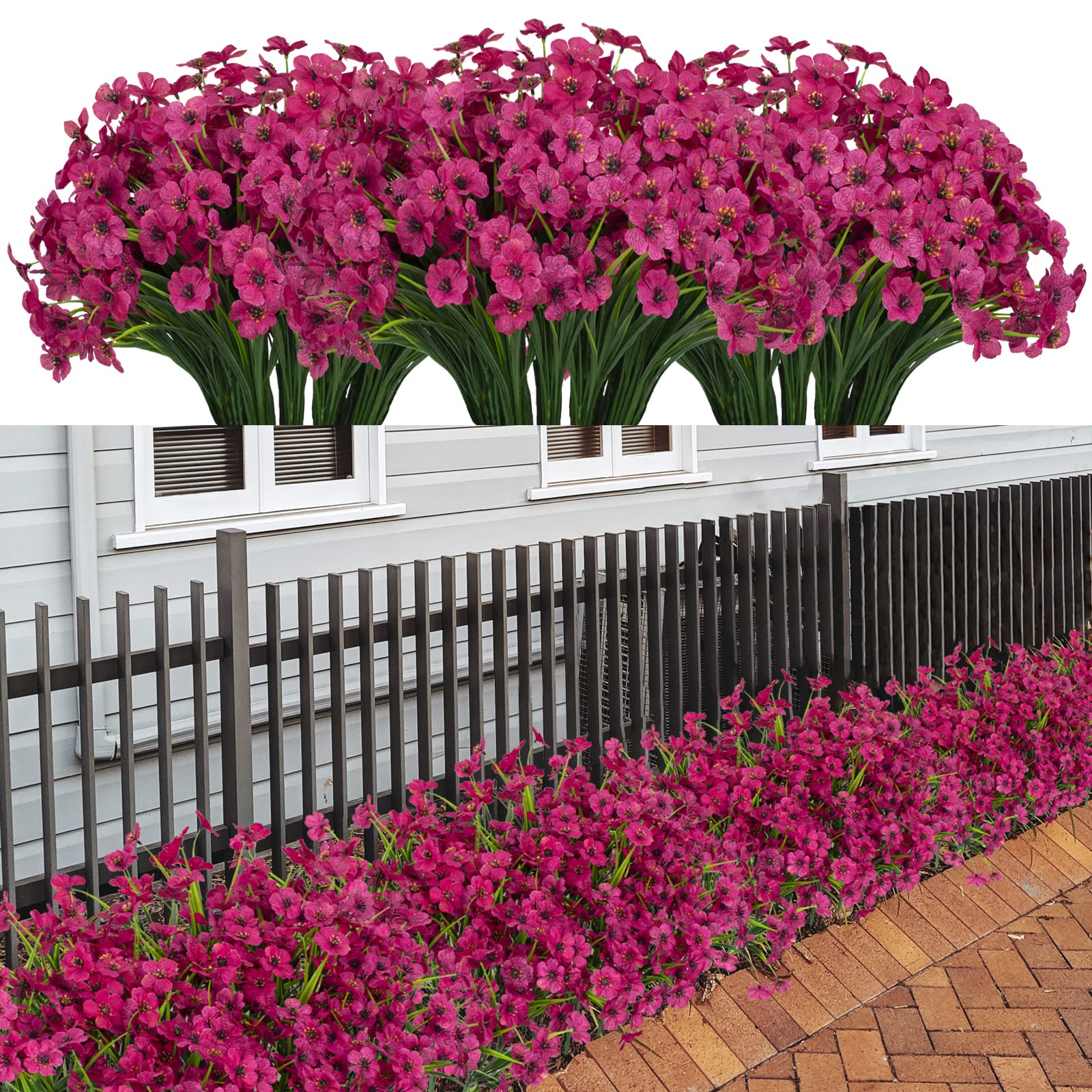 21 Bundles Artificial Outdoor UV Resistant Flowers No Fade Fake Outside Flowers Plastic Greenery Faux Shrubs Garden Porch Window Box Home Decoration(Purple)