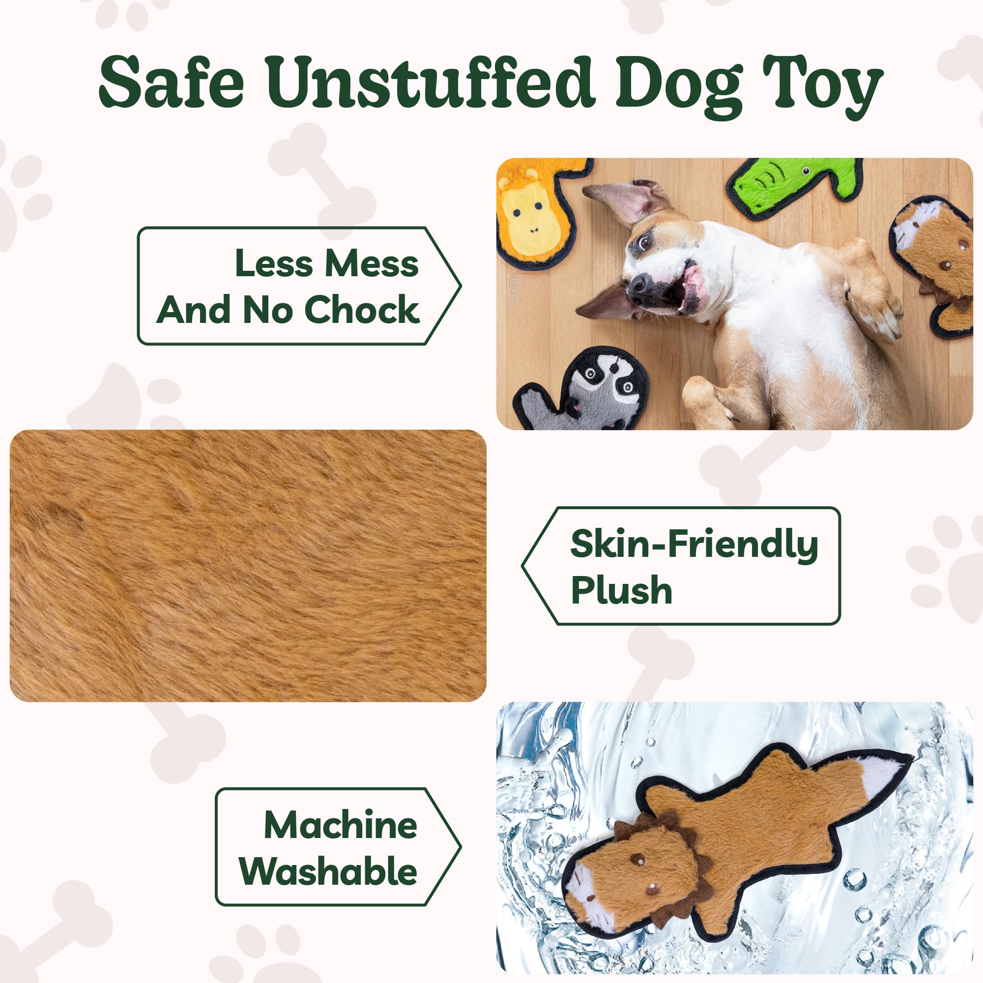 SHARLOVY No Stuffing Dog Toys Crinkle Squeaky, Long Lasting Chews for Aggressive, Durable Plush Dog Puppy Chew Toys for Teething, with 6 Tough Layers for Small Medium Large Breed