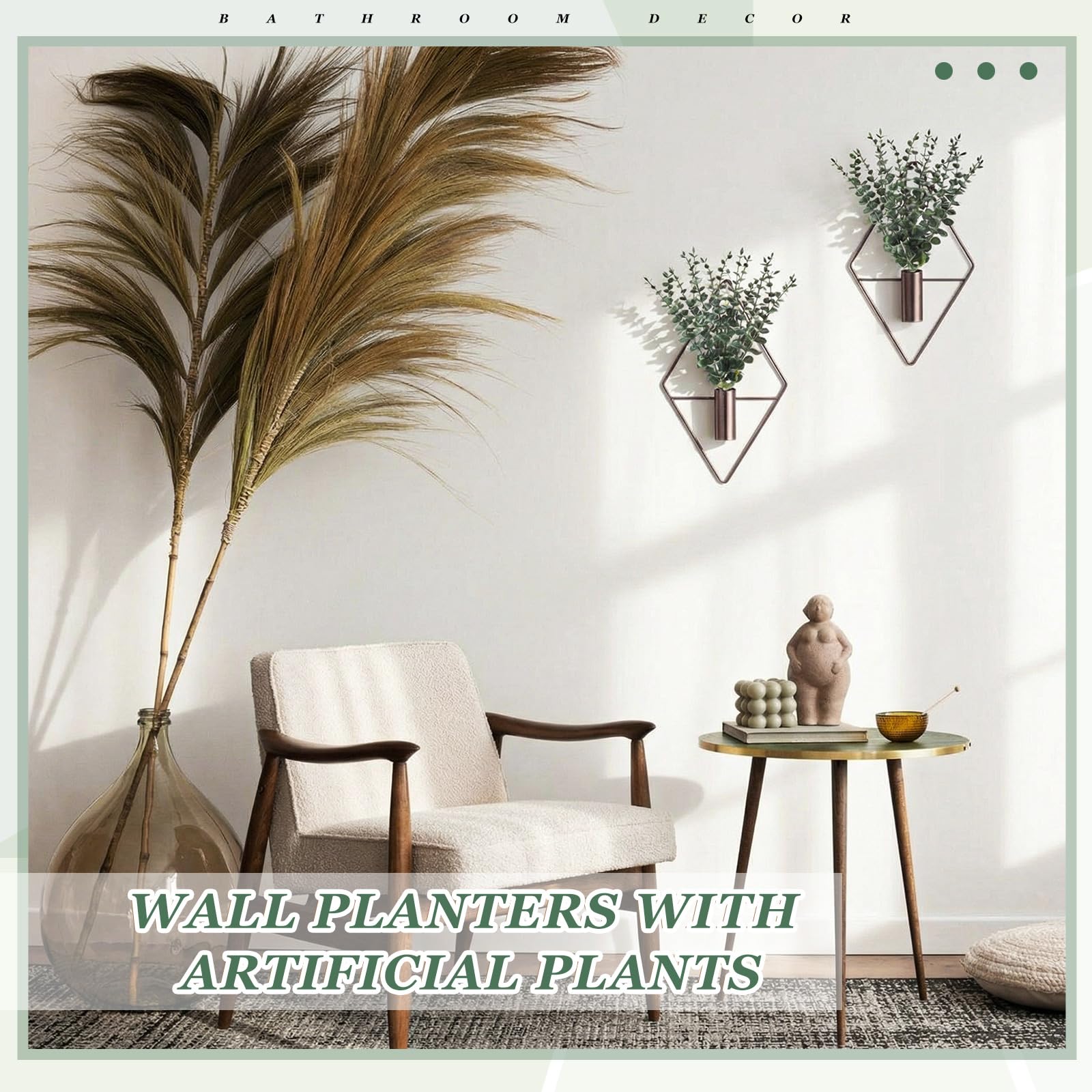 Jexine 4 Pcs Hanging Planters with Artificial Eucalyptus Metal Hanging Vase Indoor Plants Holder Modern Geometric Boho Bathroom Wall Decor for Living Room Home Office(Black)