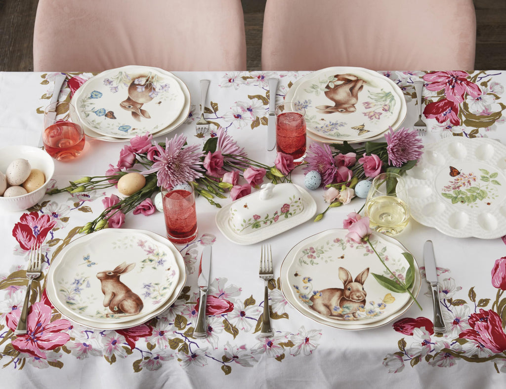 Lenox Dinnerware Set, Butterfly Meadow Bunny 16-Piece Set, Service For 4, Dishwasher Safe, Microwave Safe, Made Of Porcelain, Bowls And Mugs, Plates And Bowls, Easter Dish (Assorted, 16 Pieces)