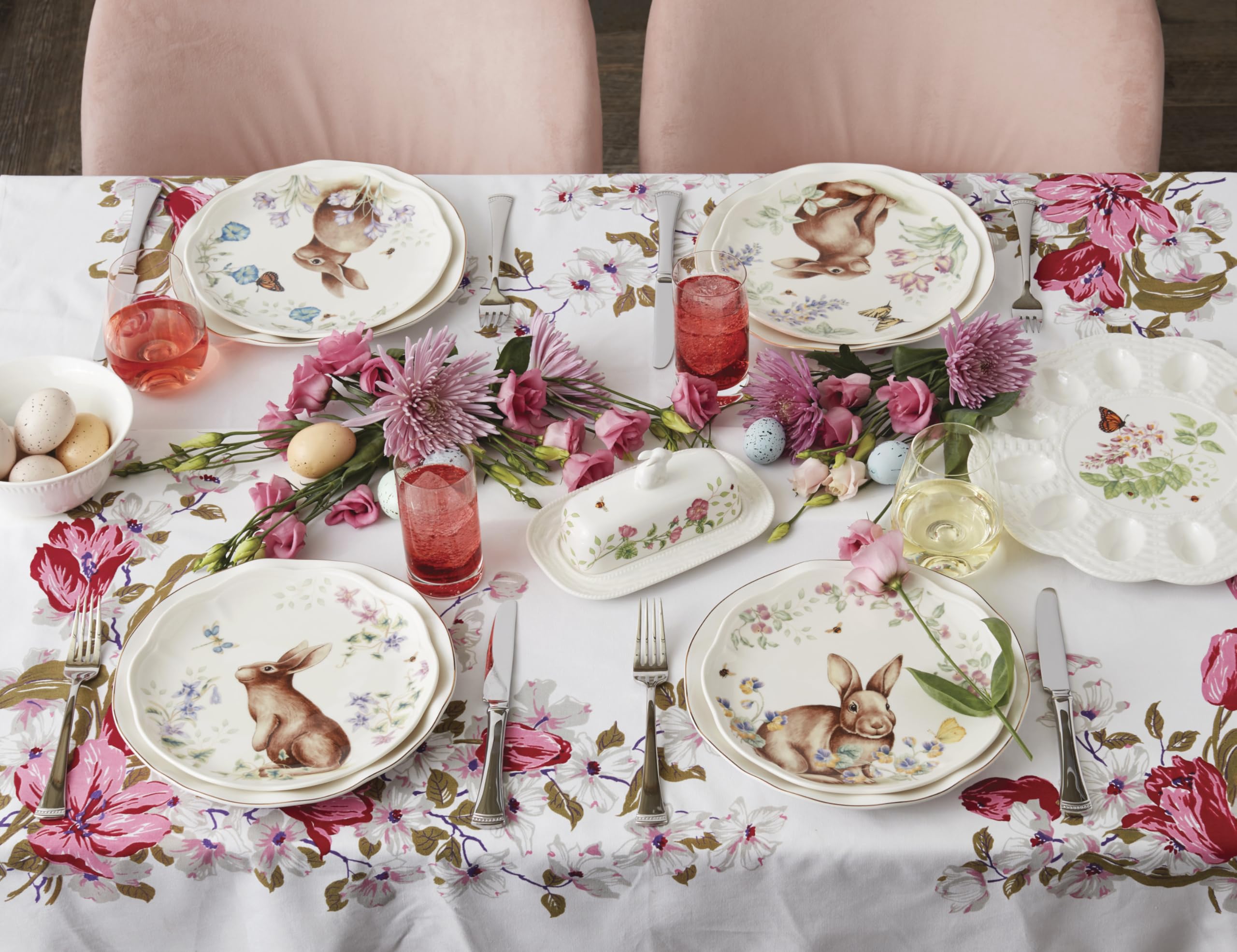 Lenox Dinnerware Set, Butterfly Meadow Bunny 16-Piece Set, Service For 4, Dishwasher Safe, Microwave Safe, Made Of Porcelain, Bowls And Mugs, Plates And Bowls, Easter Dish (Assorted, 16 Pieces)
