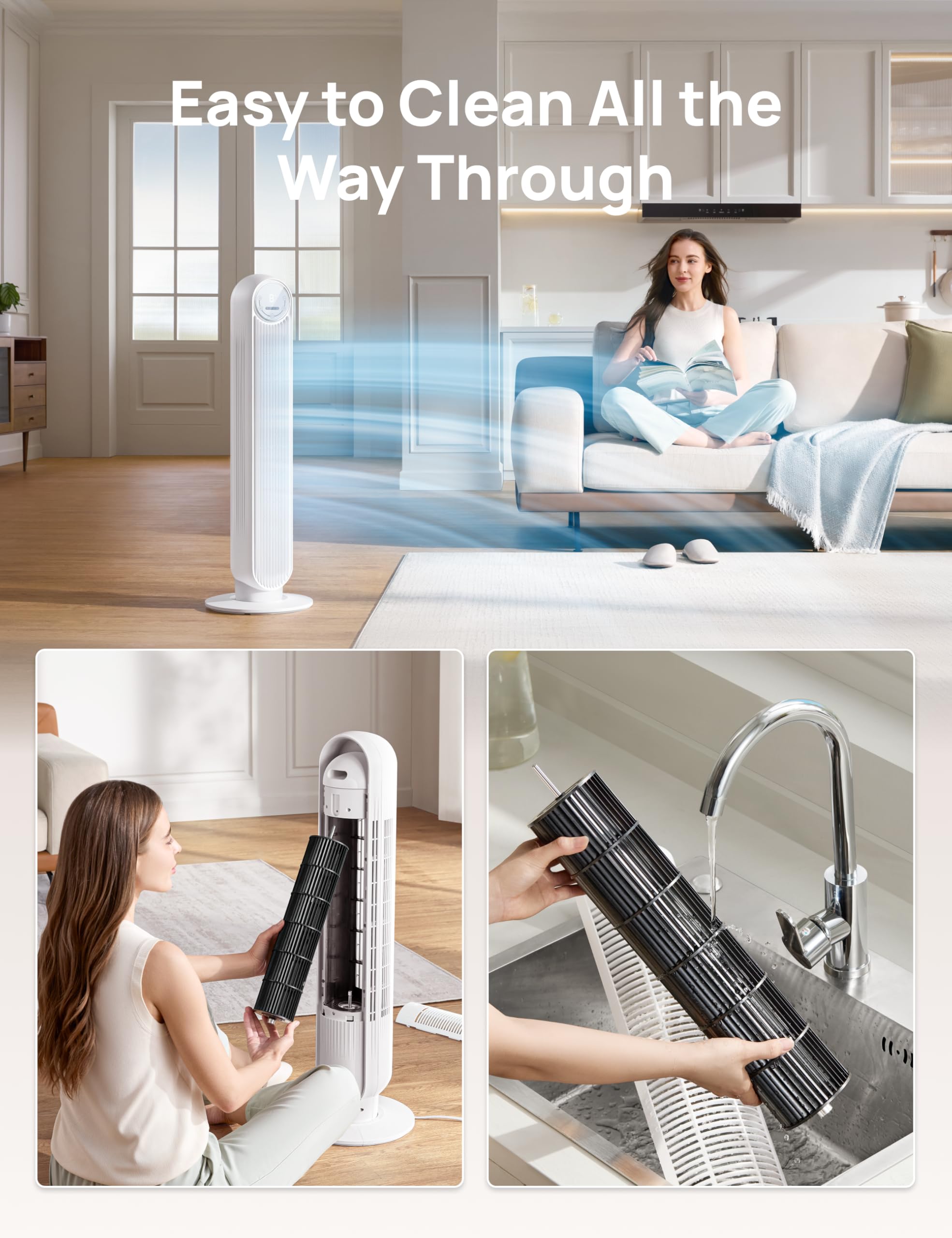DREO Tower Fan for Bedroom, 2026 Upgraded DC Motor, 28ft/s High Velocity, 20dB Ultra Quiet Standing Fan, 8 Speeds 4 Modes, 90° Oscillating Bladeless Fan for Indoors, Floor Fans with Remote, Black