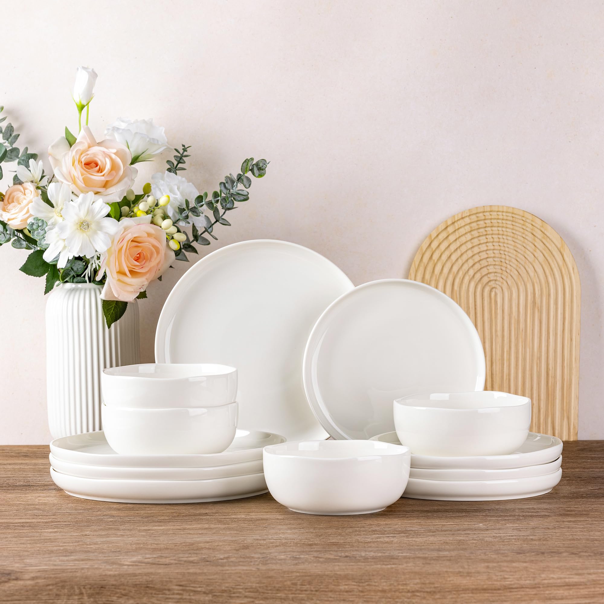 LERATIO Ceramic Dinnerware Sets for 8,Plates and Bowls Sets,Reactive Glaze Dishes Set,Highly Chip and Crack Resistant | Dishwasher & Microwave & Oven Safe Dishes set,Service for 8-Kahki (24pc)