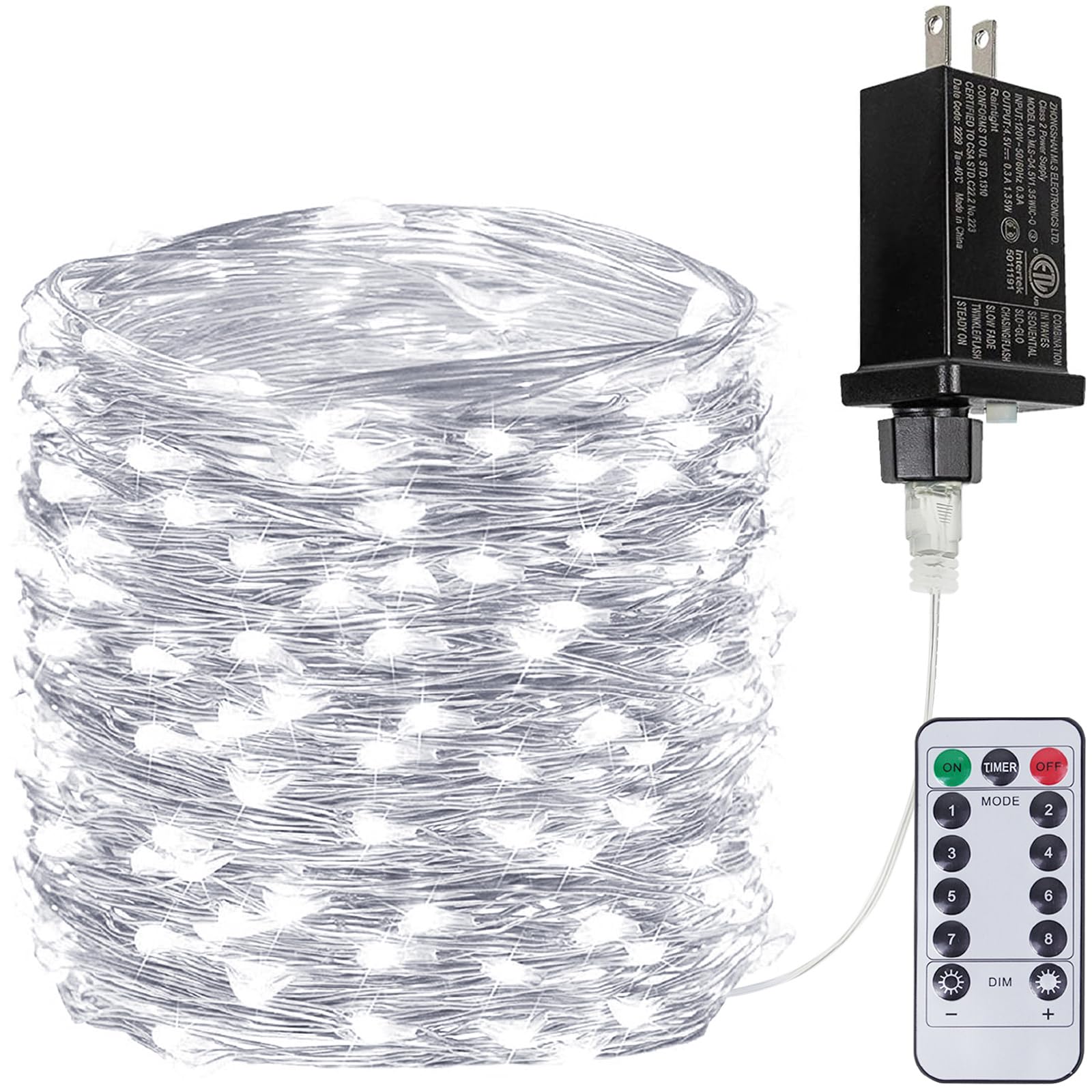 66Ft 200 LED Fairy Lights Plug in, Waterproof String Lights Outdoor & Indoor 8 Modes Christmas Light Bedroom Decor, Timer Twinkle Lights for Girl's Room Garden Party Christmas Decorations (Warm White)