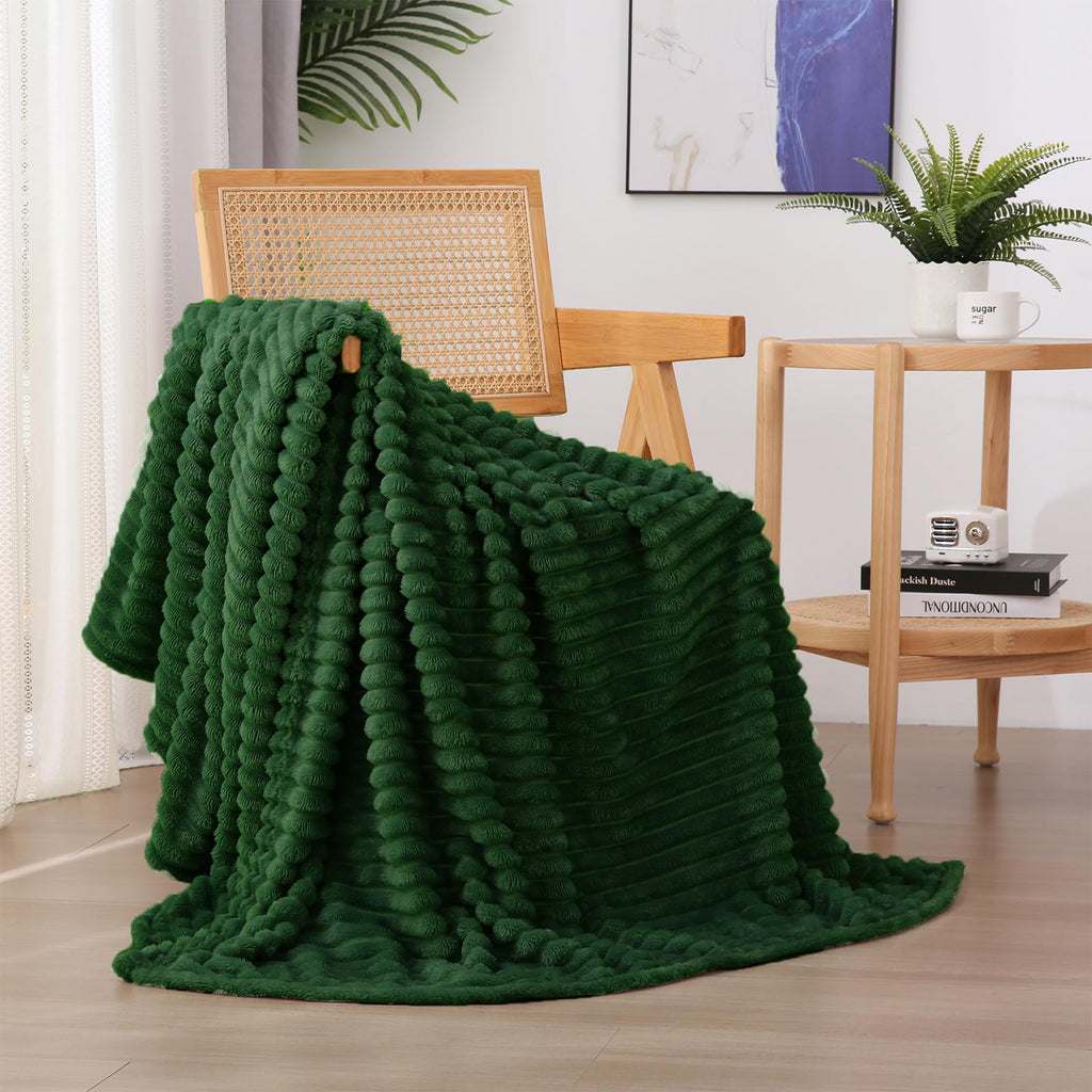 Sage Green Fleece Throw Blanket 50”×60” for Couch Sofa Bed,Super Soft Cozy Plush Microfiber Flannel Blanket with Stripes Design Lightweight for Adults,Woman,Girls