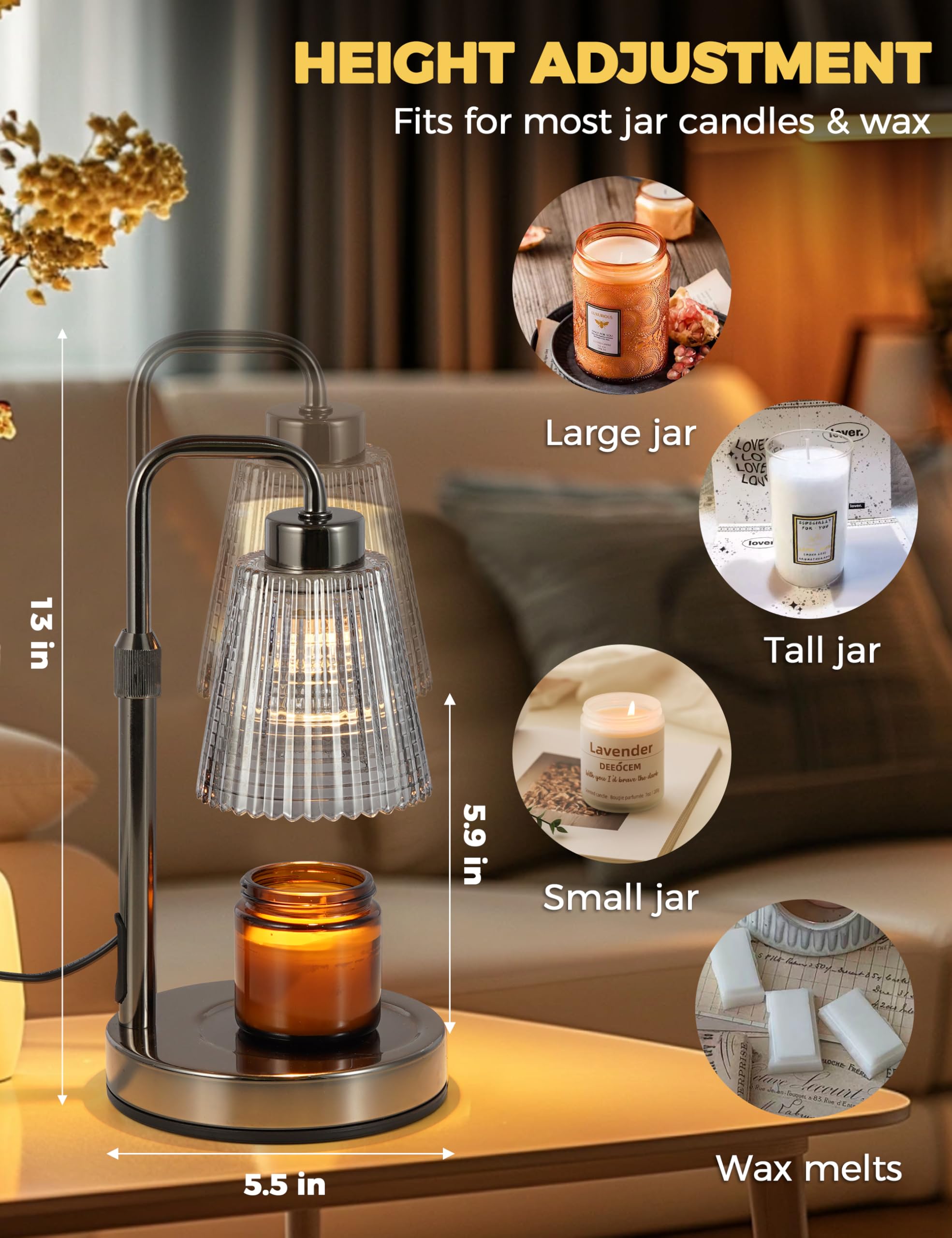 Candle Warmer Lamp with Timer Dimmable. Wax Melt Warmer for Jar Candles with 2 Bulbs