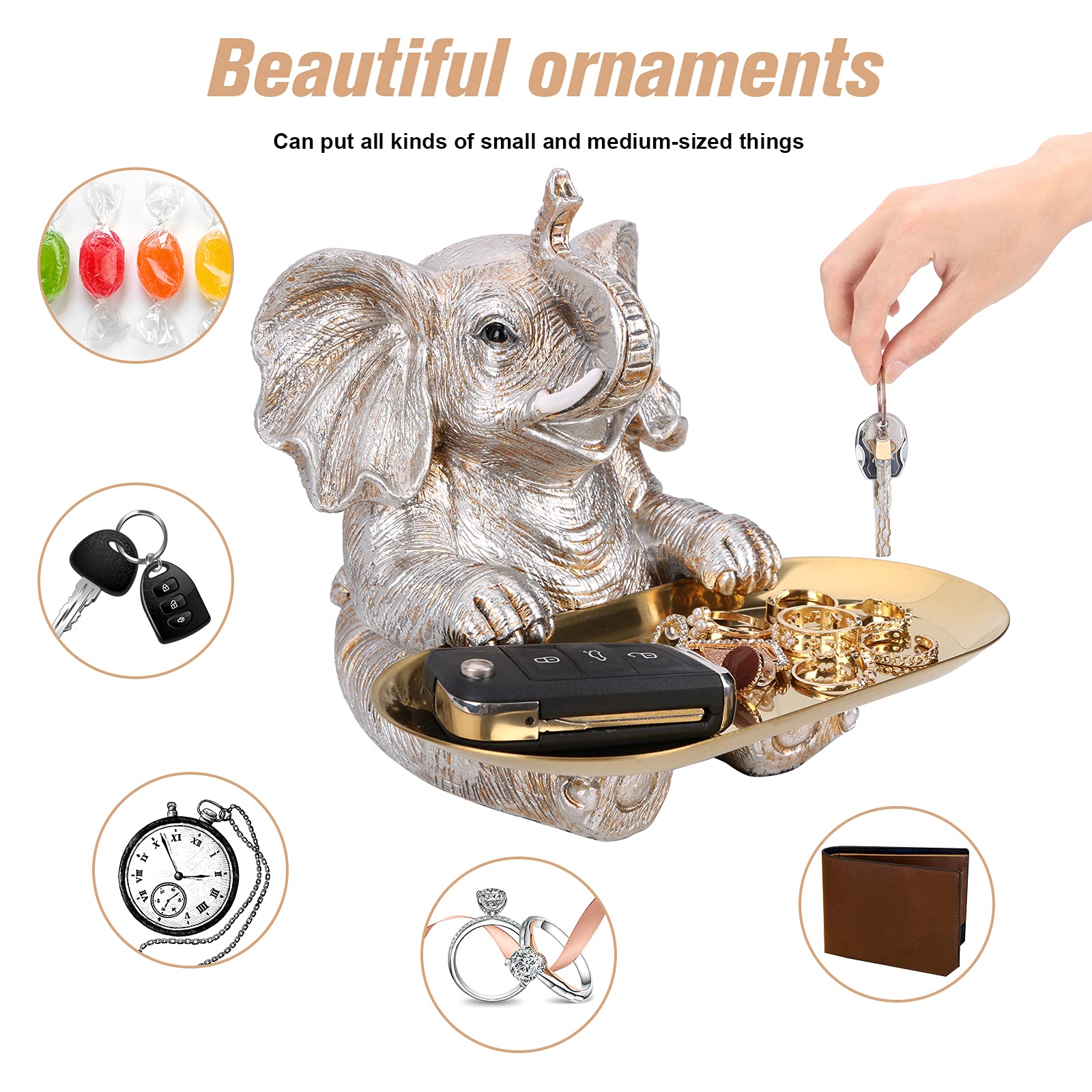 Elephant Statue. Gold Elephant Decor Brings Good Luck, Health, Strength. Elephant Gifts for Women, Mom Gifts. Decorations