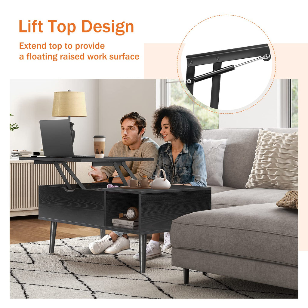 Sweetcrispy Lift Top Coffee Tables for Living Room, Small Rising Wooden Center Tables with Storage Shelf and Center Tables, with Storage Shelf.