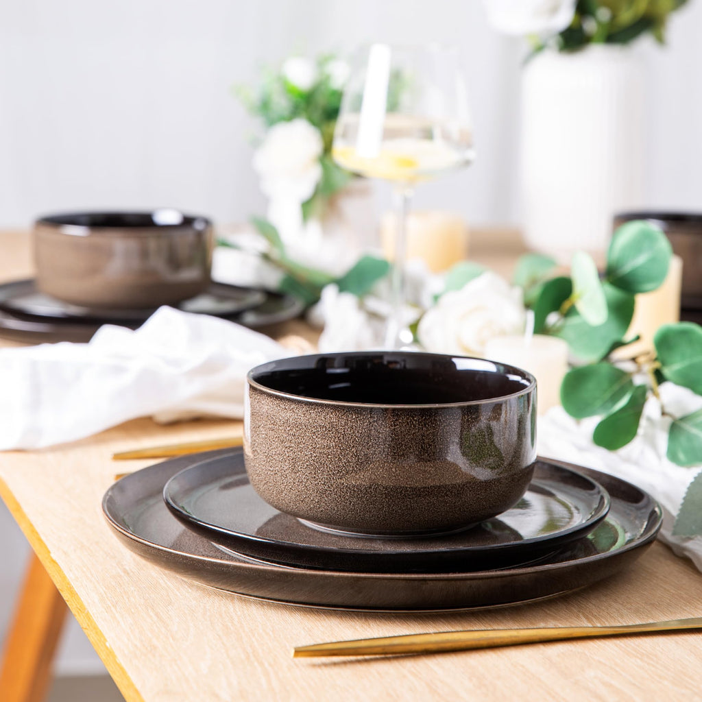 LERATIO Ceramic Dinnerware Sets for 8,Plates and Bowls Sets,Reactive Glaze Dishes Set,Highly Chip and Crack Resistant | Dishwasher & Microwave & Oven Safe Dishes set,Service for 8-Kahki (24pc)