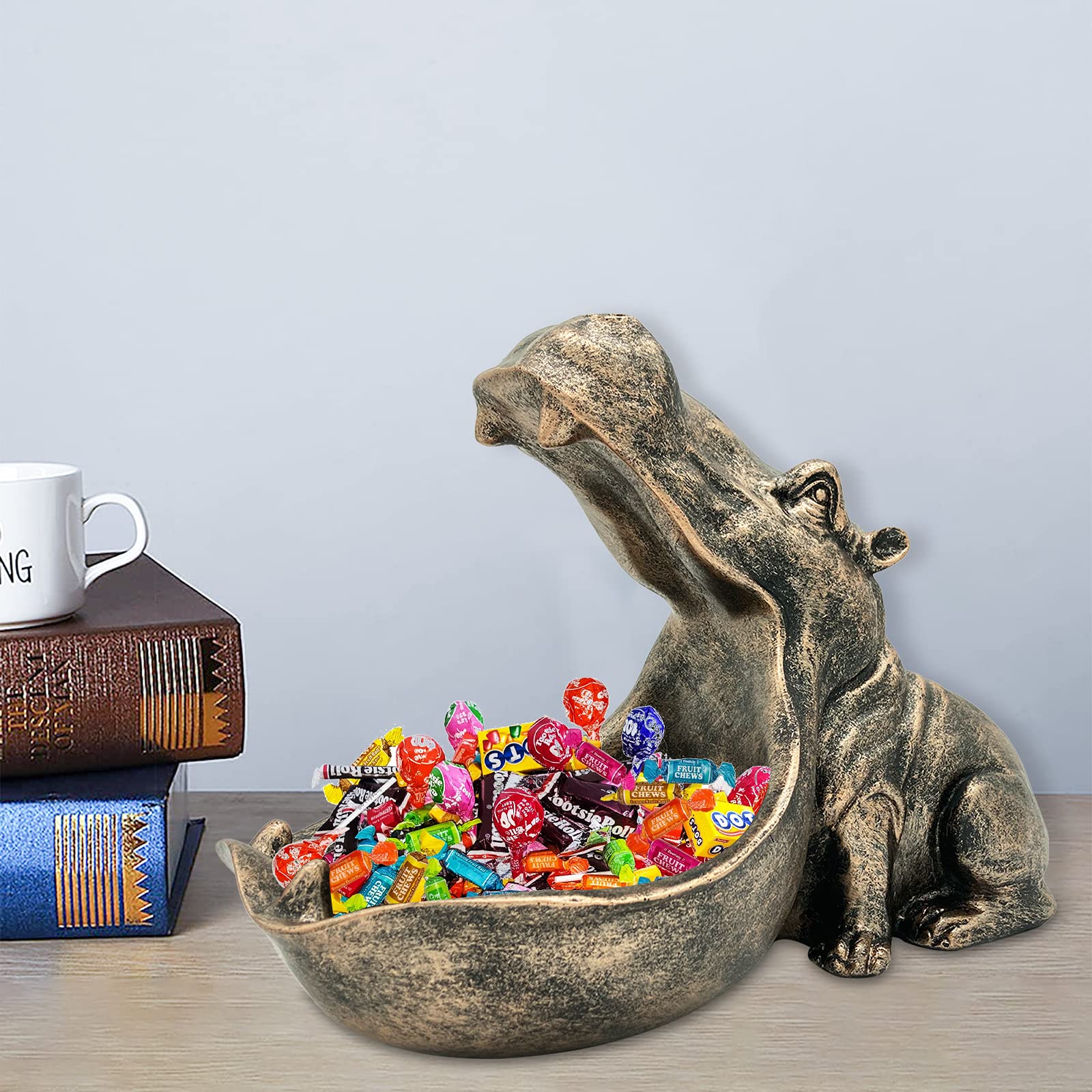 aboxoo Hippo Statue,Large Hippopotamus Figurine Home Sculpture with Resin, Hippo Candy Jar, Candy Dish Bowl for Office Desk, Key Bowl for Entryway Table,Container Storage Art Decor Box(Dark Blue)