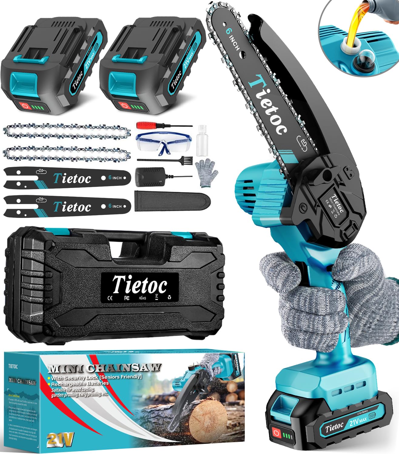 Tietoc Chainsaw 6 Inch Mini Electric Chainsaw Cordless Battery Powered, Hand Held Saw for Wood/Trees Trimming, Tools for Household and Garden, Chain Saw Gift for Men Dad Husband Fathers Gardener 2025