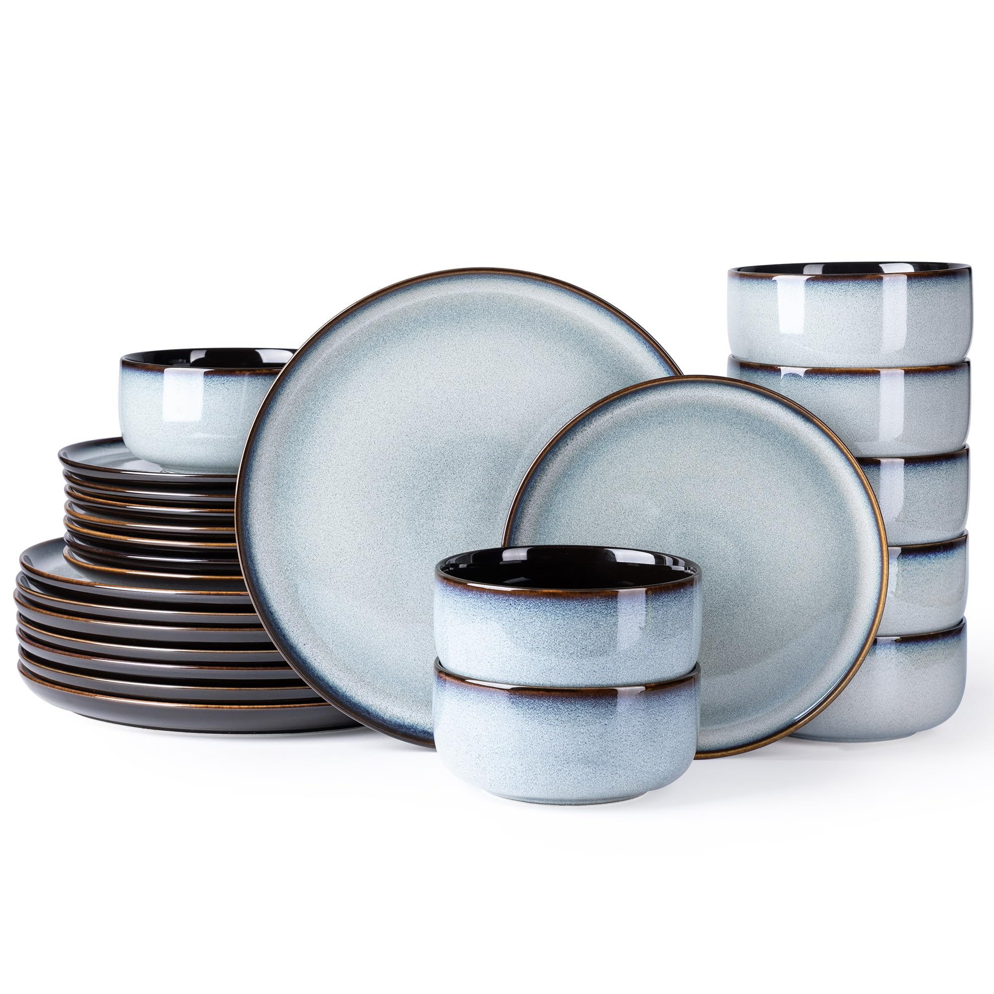 LERATIO Ceramic Dinnerware Sets for 8,Plates and Bowls Sets,Reactive Glaze Dishes Set,Highly Chip and Crack Resistant | Dishwasher & Microwave & Oven Safe Dishes set,Service for 8-Kahki (24pc)