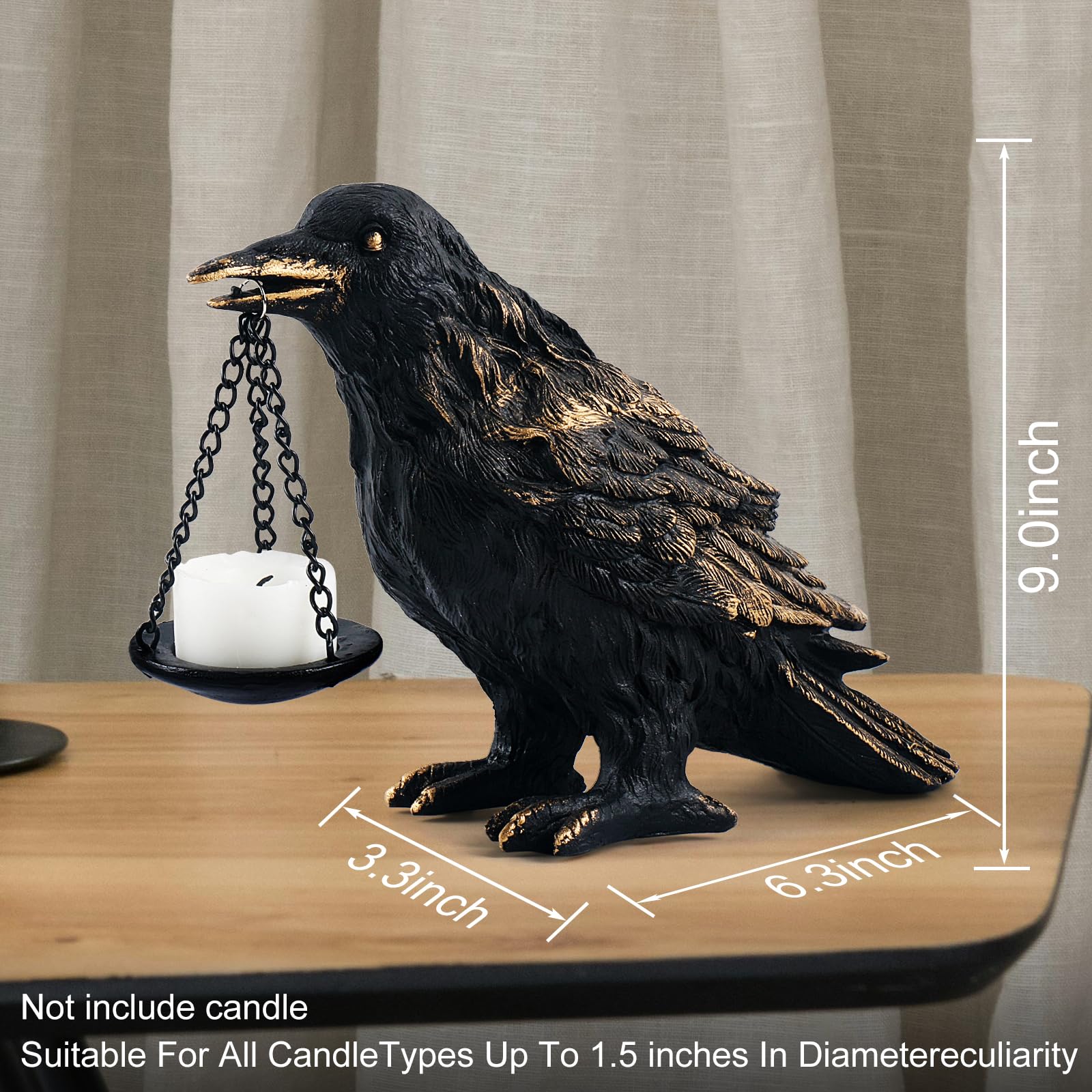 Gothic Crow Lamp with Tealight Candle Holder Resin Raven Decor Statue Gothic Home Decor for Bedroom Unique Goth Gifts Black