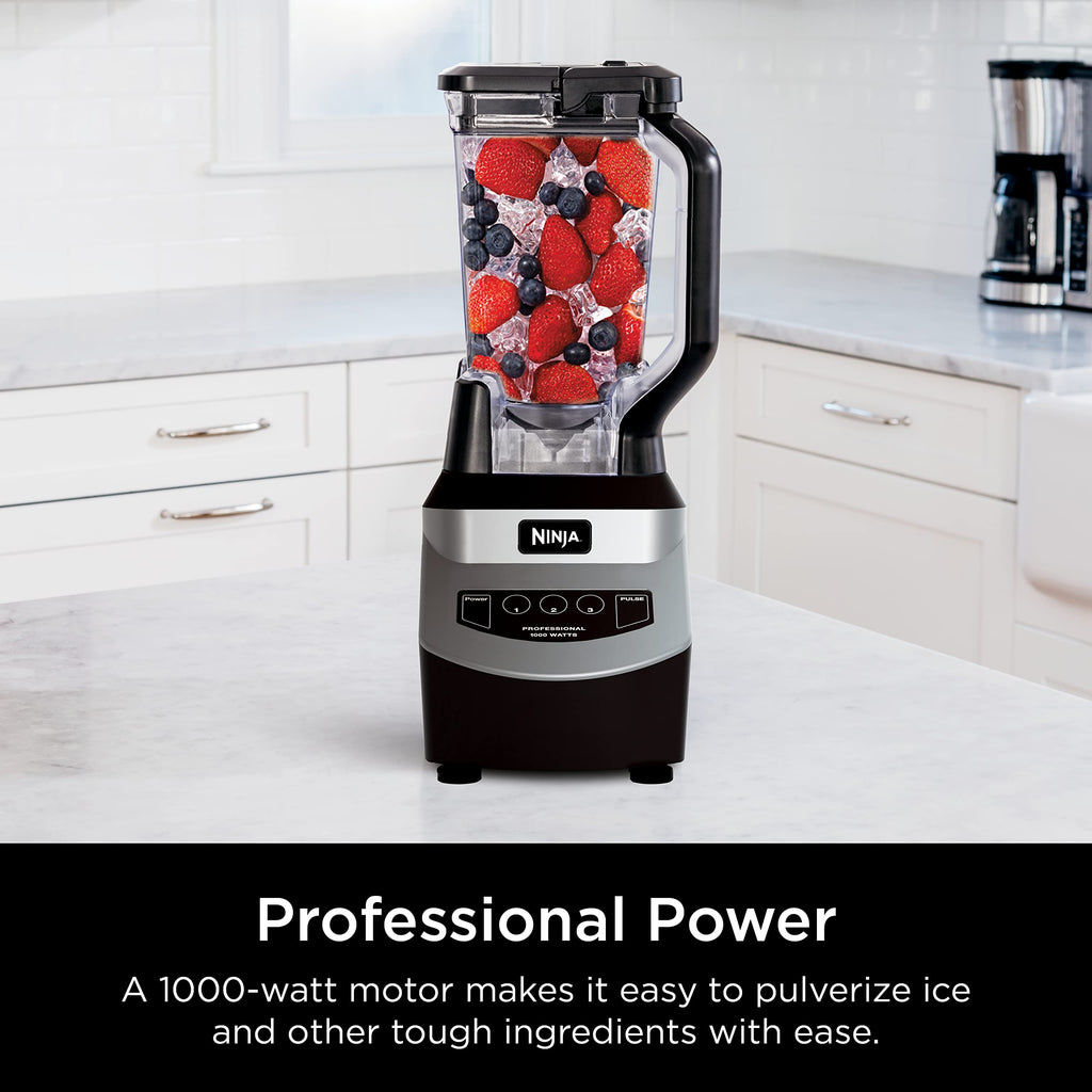 Ninja Professional Blender, Smoothie Blender, Drink Mixer, Grinder, Ice Crusher, Frozen Fruit Blending | Professional 1000 W Power, Total Crushing ™ Technology, XL 72-oz. Pitcher Black, Grey, BL610