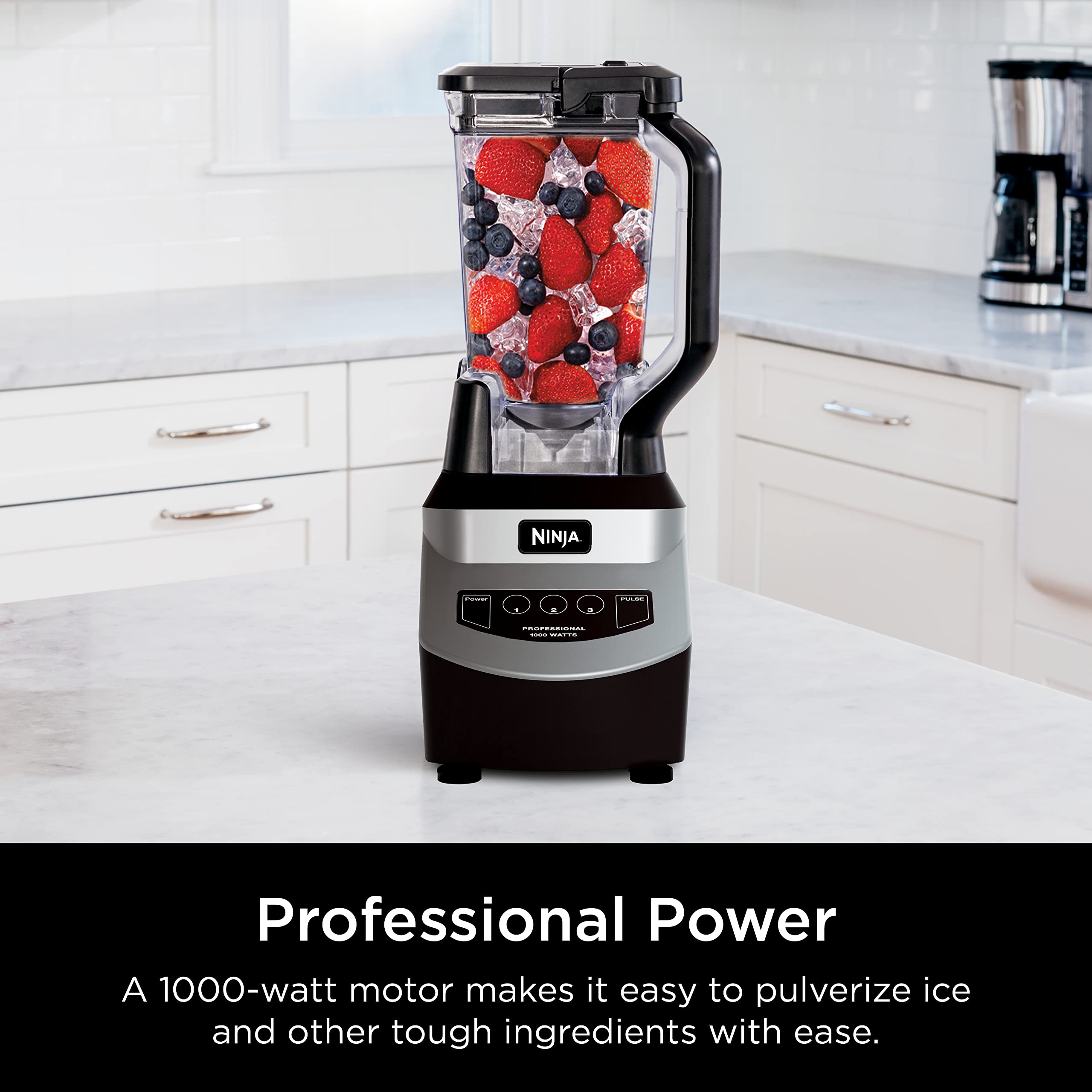 Ninja Professional Blender, Smoothie Blender, Drink Mixer, Grinder, Ice Crusher, Frozen Fruit Blending | Professional 1000 W Power, Total Crushing ™ Technology, XL 72-oz. Pitcher Black, Grey, BL610