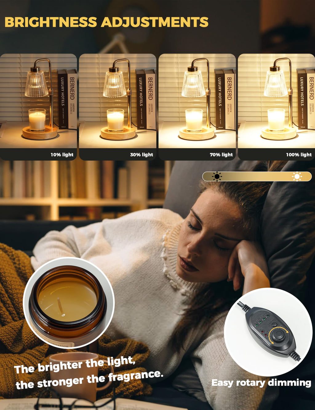 Candle Warmer Lamp with Timer Dimmable. Wax Melt Warmer for Jar Candles with 2 Bulbs