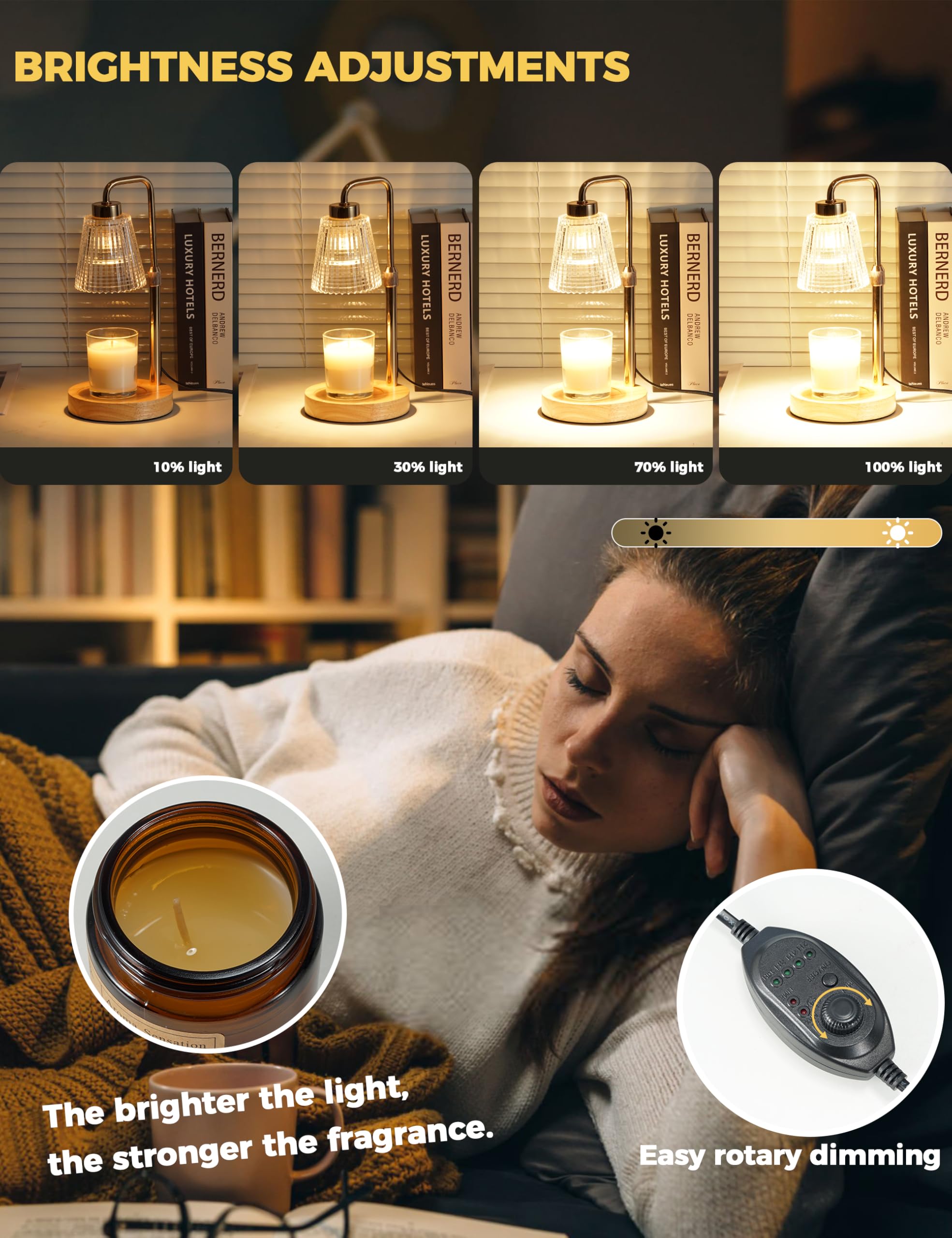 Candle Warmer Lamp with Timer Dimmable. Wax Melt Warmer for Jar Candles with 2 Bulbs