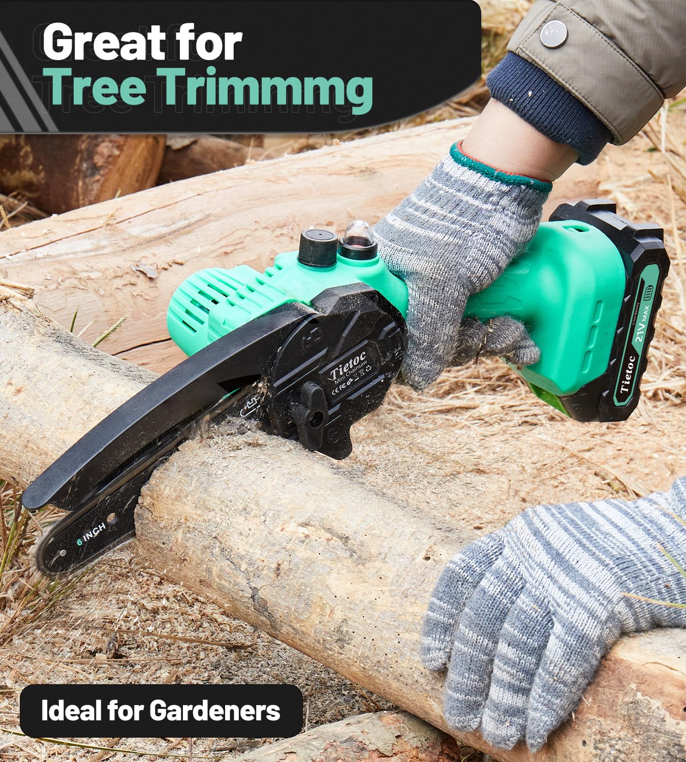 Tietoc Chainsaw 6 Inch Mini Electric Chainsaw Cordless Battery Powered, Hand Held Saw for Wood/Trees Trimming, Tools for Household and Garden, Chain Saw Gift for Men Dad Husband Fathers Gardener 2025