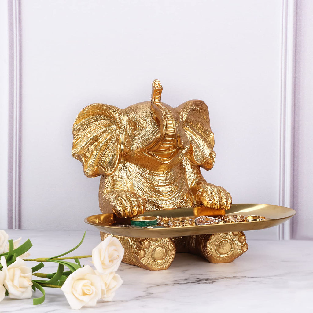 Elephant Statue. Gold Elephant Decor Brings Good Luck, Health, Strength. Elephant Gifts for Women, Mom Gifts. Decorations